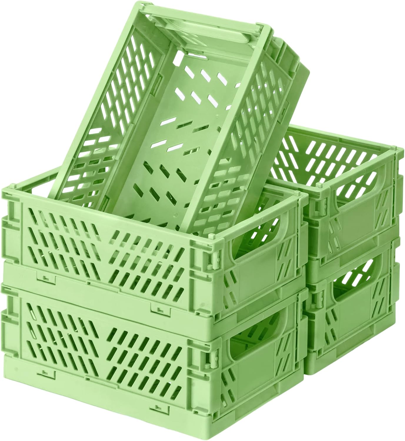 Xuanmuque Paquete de 5 cestas de almacenamiento plegables de plástico para organizar con asa, contenedor para escritorio, dormitorio, oficina,