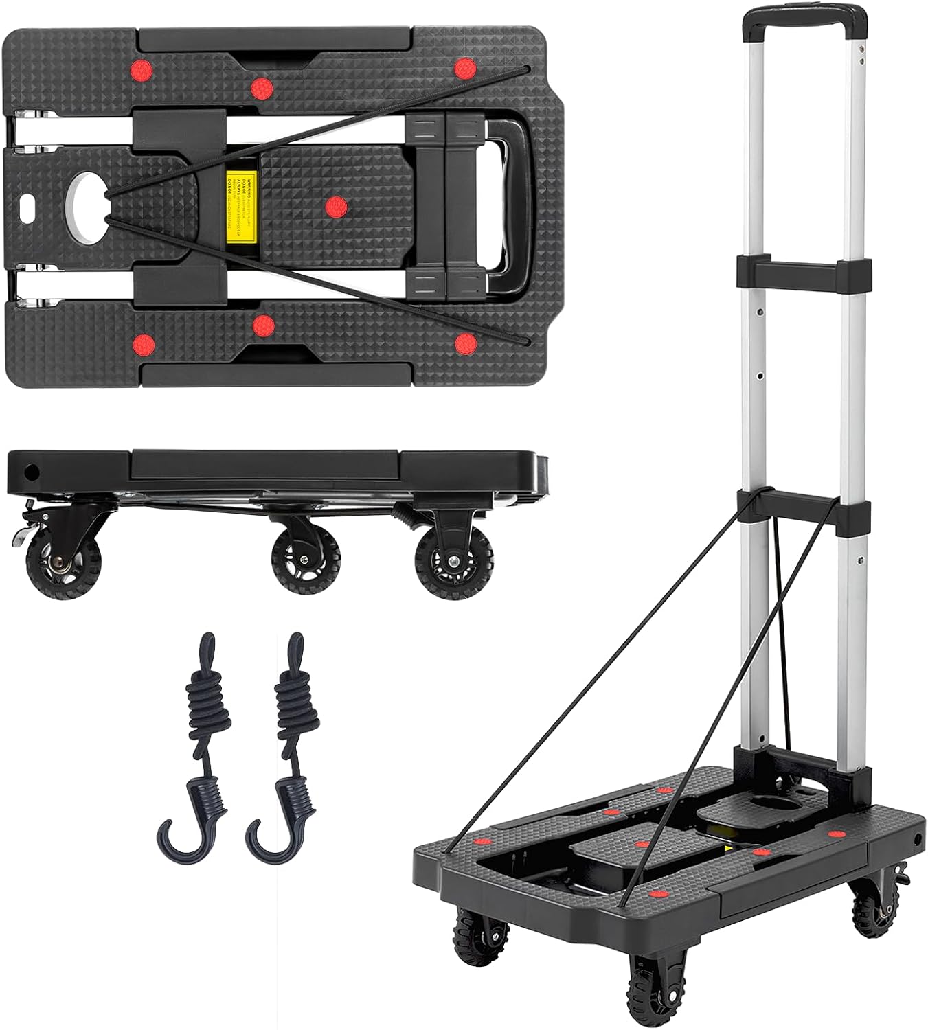 Camión de mano plegable, 330 libras, carrito de mano plegable, carrito de mano resistente, carrito de equipaje de plataforma portátil con 5 ruedas y