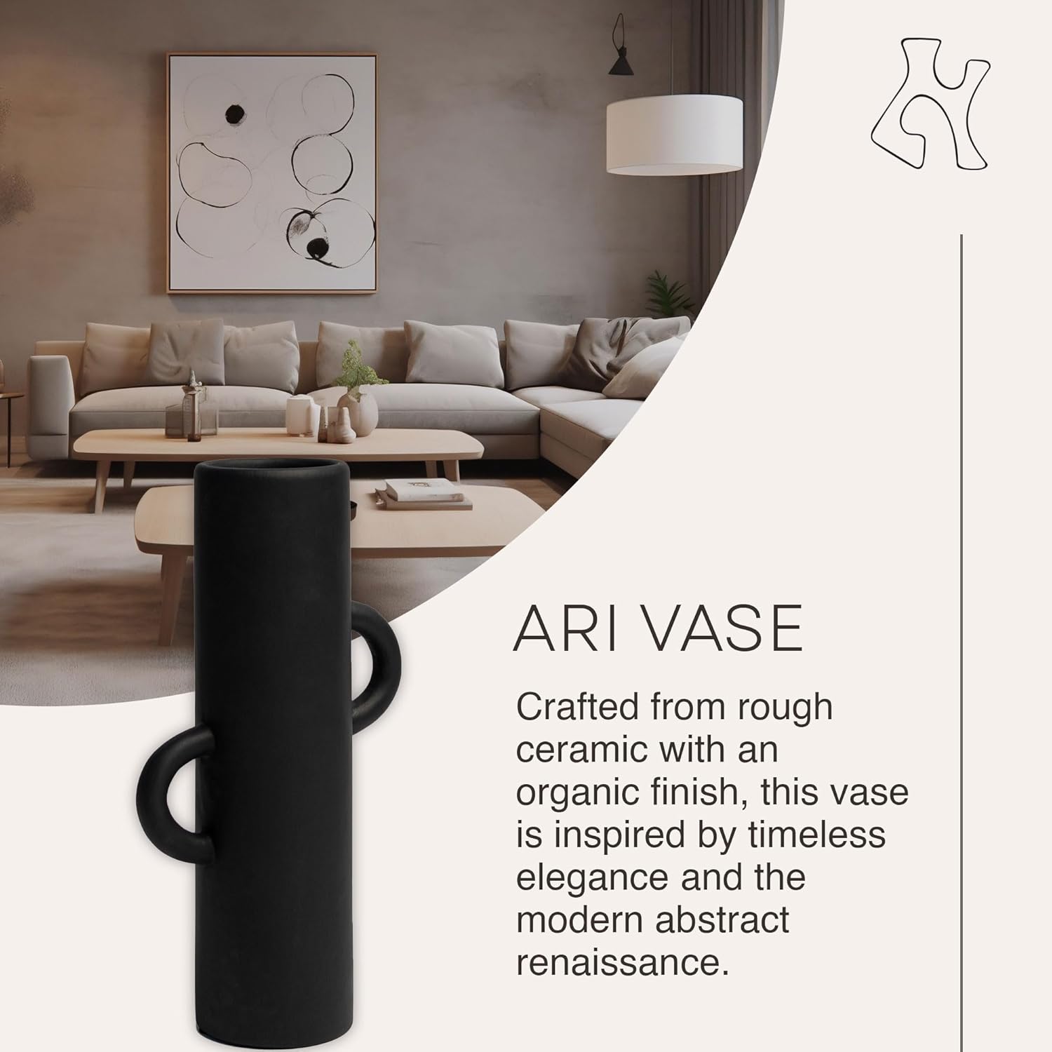 Villa Moda Ari – Jarrón decorativo moderno abstracto en forma de tubo, color negro