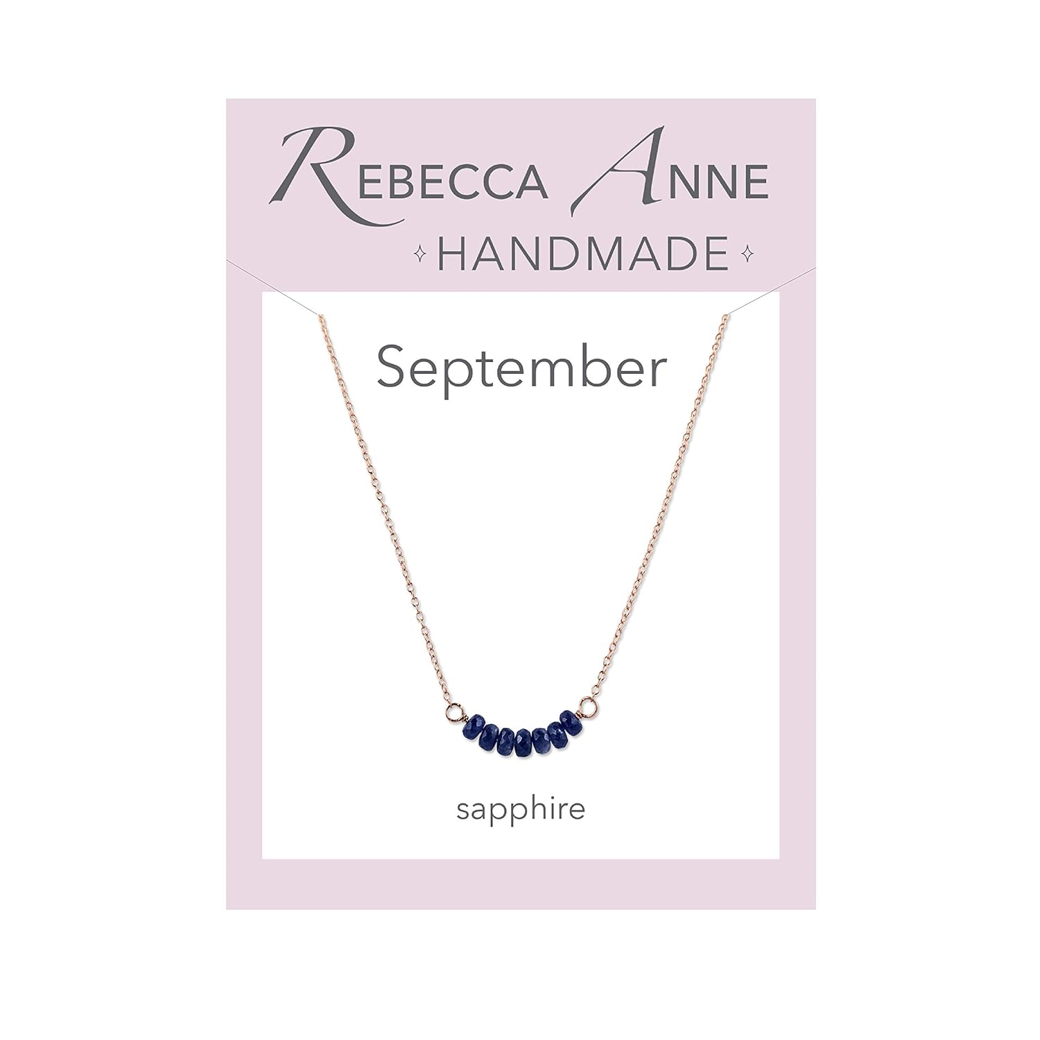 Rebecca Anne Handmade Jewelry Birthstone Bar Necklace, Rose Gold September Sapphire Necklace, 16″ with 2″ Extender, Personalized Layering Necklace
