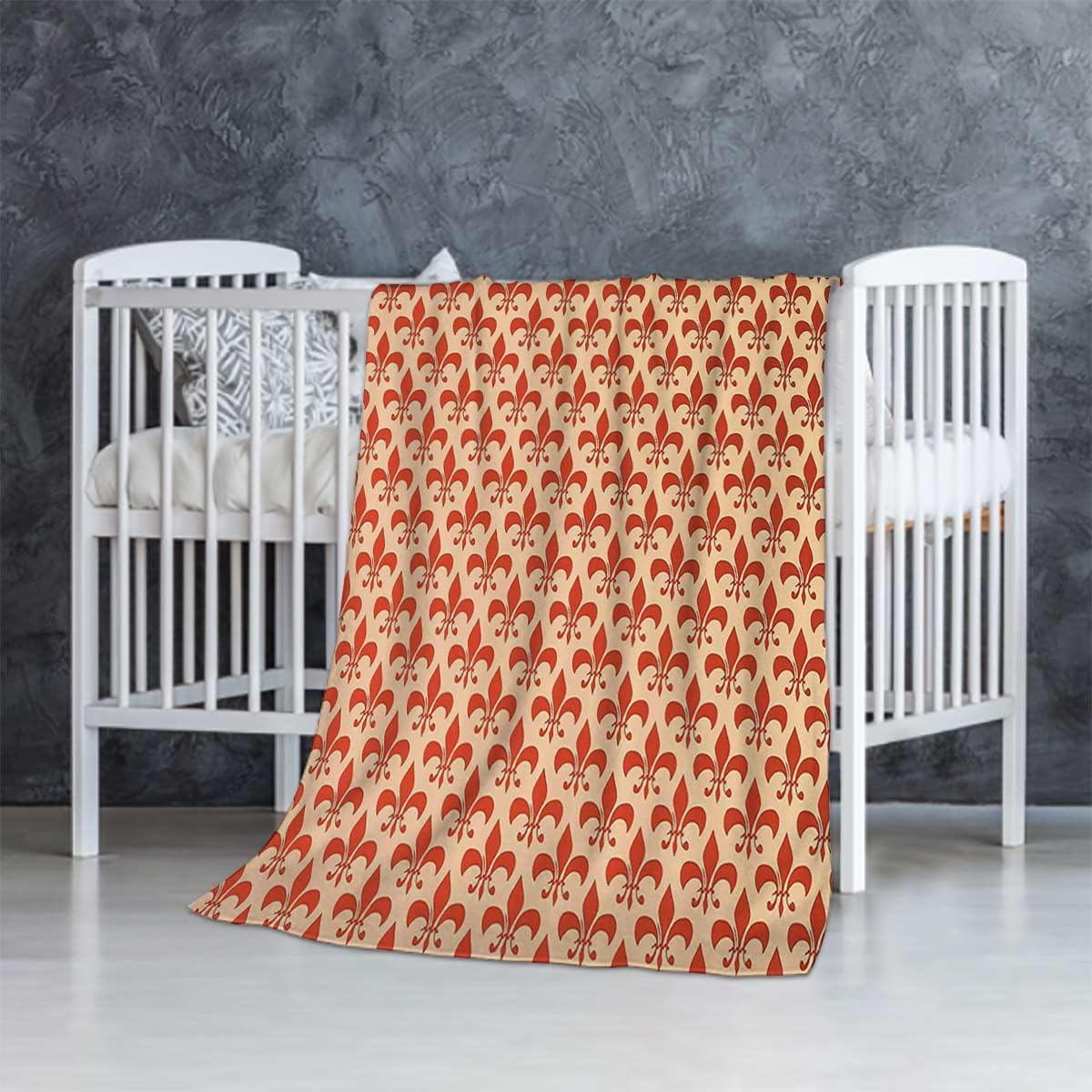 Manta de franela de vellón color naranja marfil, suave, ligera, cómoda manta de doble felpa para cama, sofá, viajes, patrón con estilo barroco real,