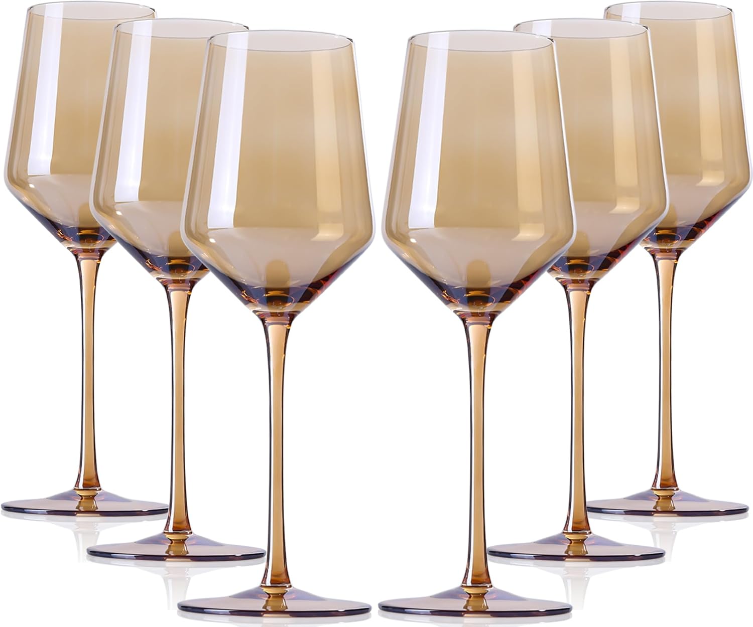 Copas de vino ámbar  Juego de 6 copas de vino de colores de cristal con tallo largo y borde delgado, copas de vino blanco, copas de vino de color