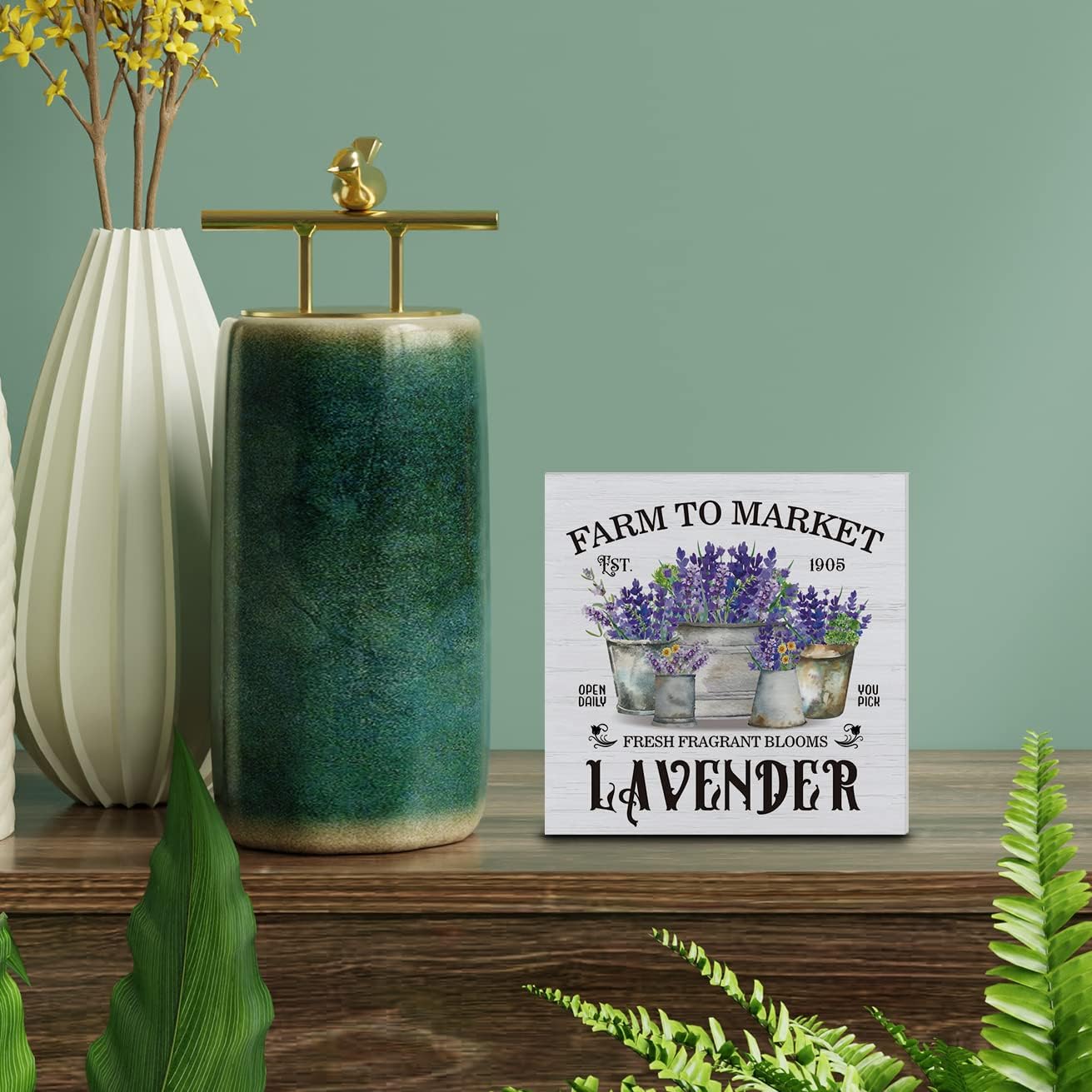 Cartel de madera rústica de lavanda para decoración de escritorio, letrero de madera con temática de lavanda, letrero de bloque para el hogar,
