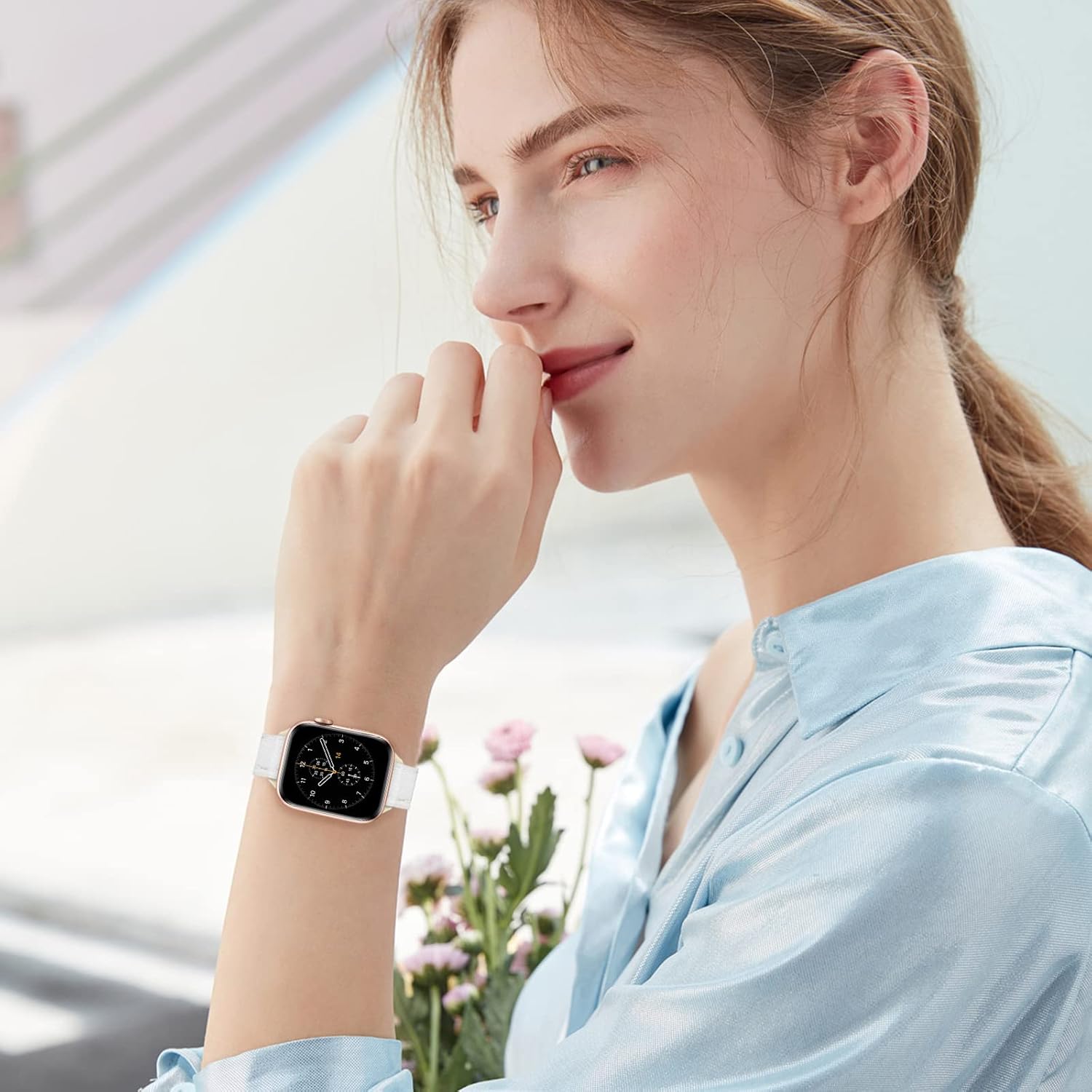 Correas delgadas de cuero compatibles con Apple Watch de 1.496 in 1.575 in 1.614 in 1.654 in 1.732 in 1.772 in 1.929 in, correa de cuero de grano