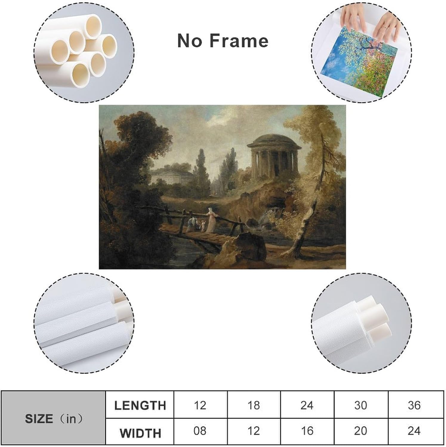 YANMING Póster decorativo decorativo para pared, diseño de Marius Hubert Robert, The Cascades at Tivoli Marius Hubert Robert