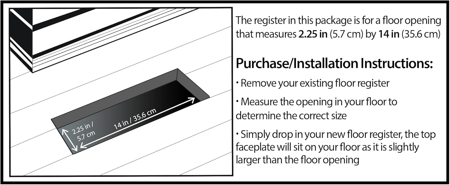 Decor Grates ST214 – Registro de piso de la colección clásica con un diseño decorativo pintado, de 2 x 14 pulgadas