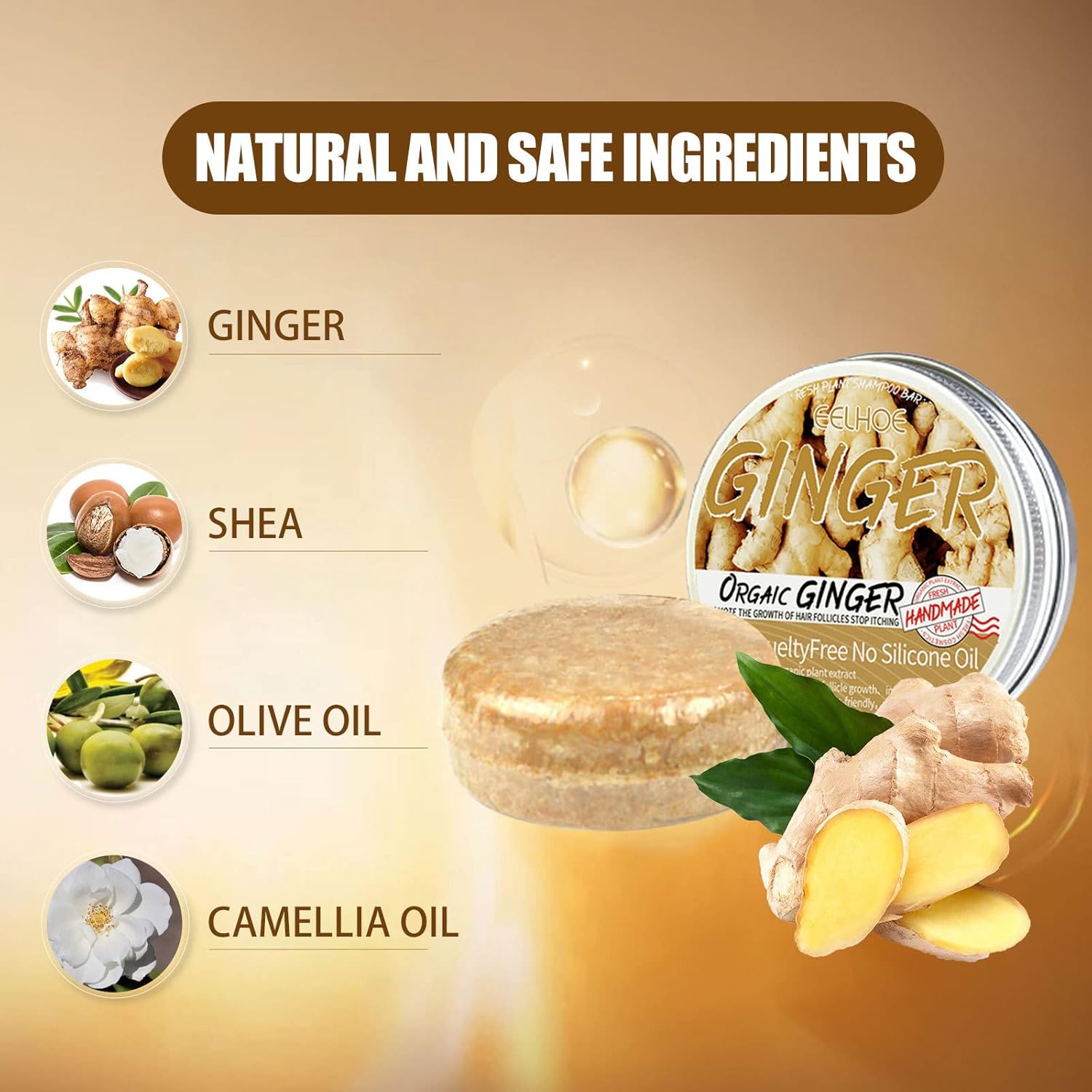 2 barras de champú de crecimiento de cabello de jengibre, jabón orgánico natural de jengibre para el cabello, promueve el crecimiento del cabello,
