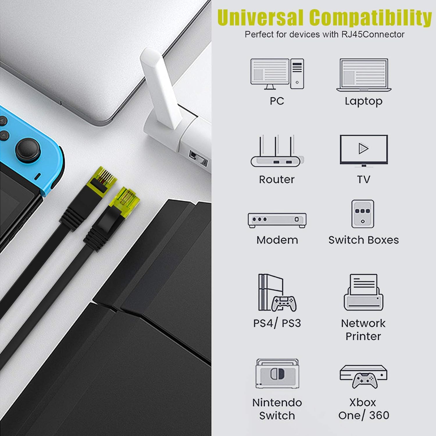 SOBAHIDO Cable Ethernet Cat 6 de 35 pies, cable de conexión de red LAN de Internet sólido, cable de computadora de alta velocidad con clips y