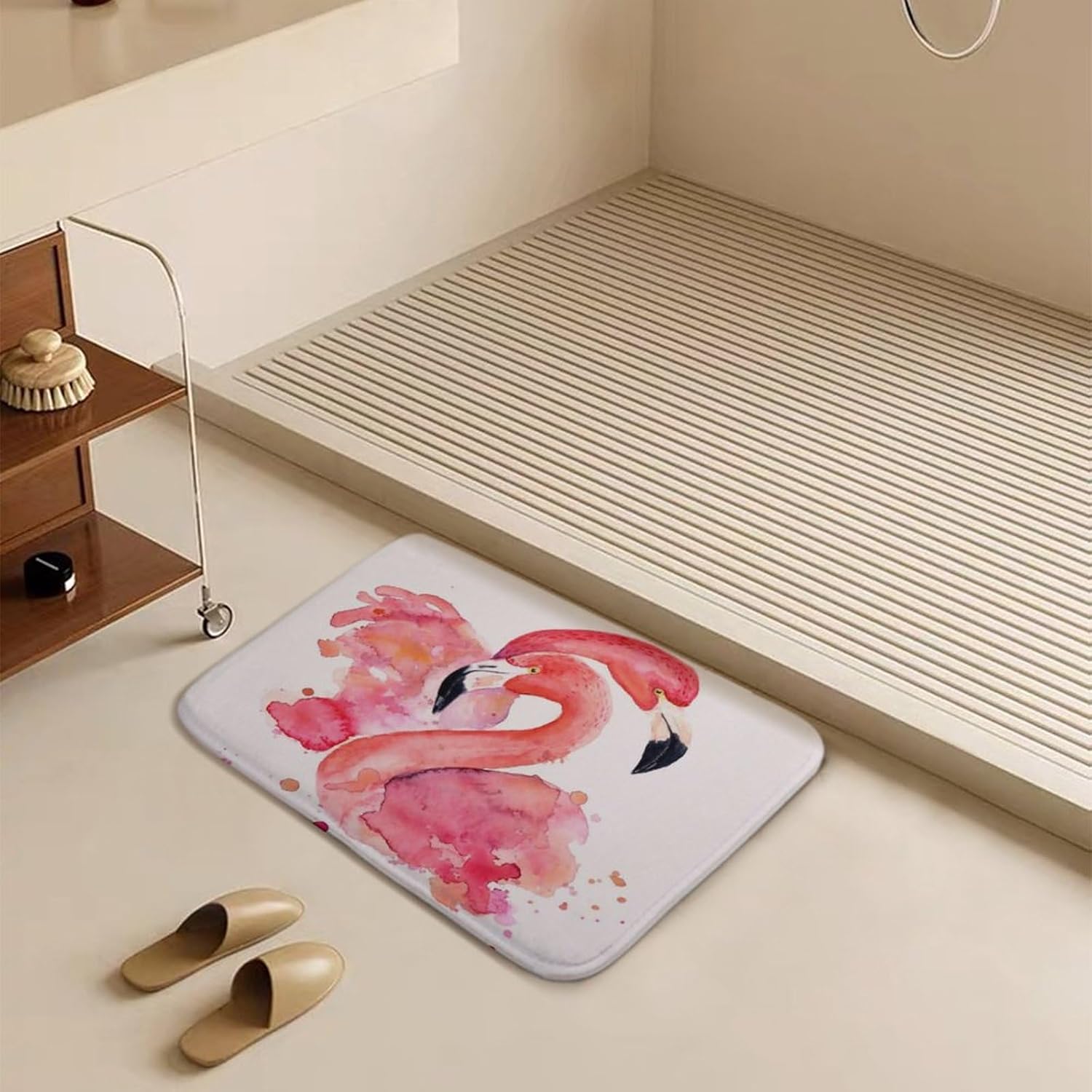 MoBlinko Alfombra de baño antideslizante con diseño de flamenco y acuarela, color rosa, flamenco, lavable, para interiores, cocina, pasillo, baño,