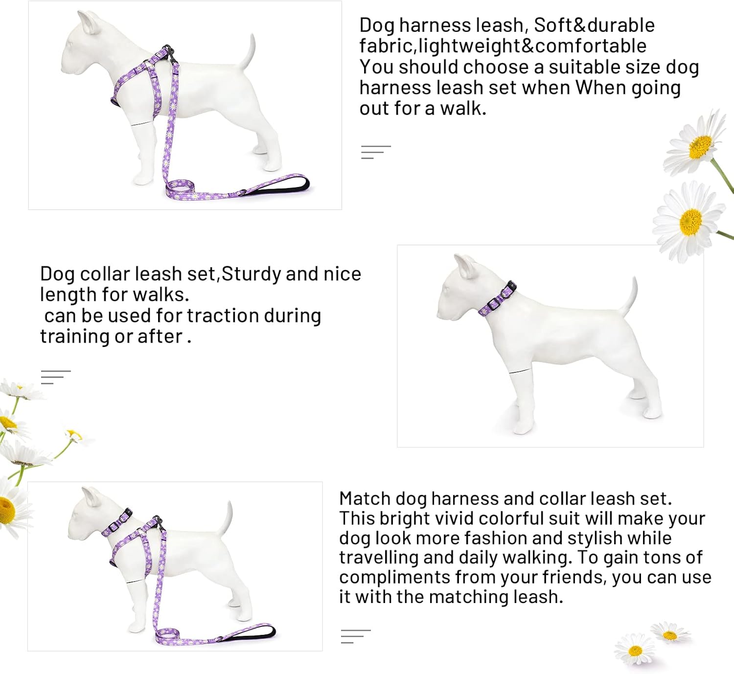 QQPETS Arnés para perro con correa  sin tirones ajustable para mascotas, clip trasero halter, collar básico, resistente, correa antitorsión de 5