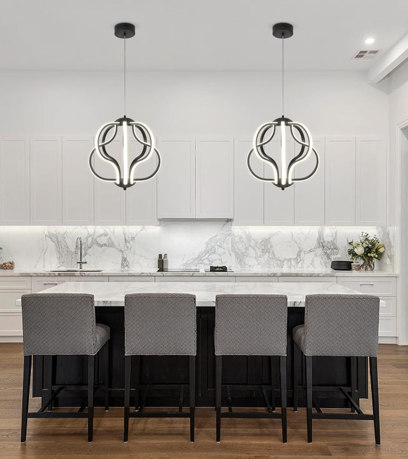 Q&S Lámpara de araña LED moderna, luces colgantes negras para comedor, vestíbulo, entrada, cocina, sala de estar, 8 luces
