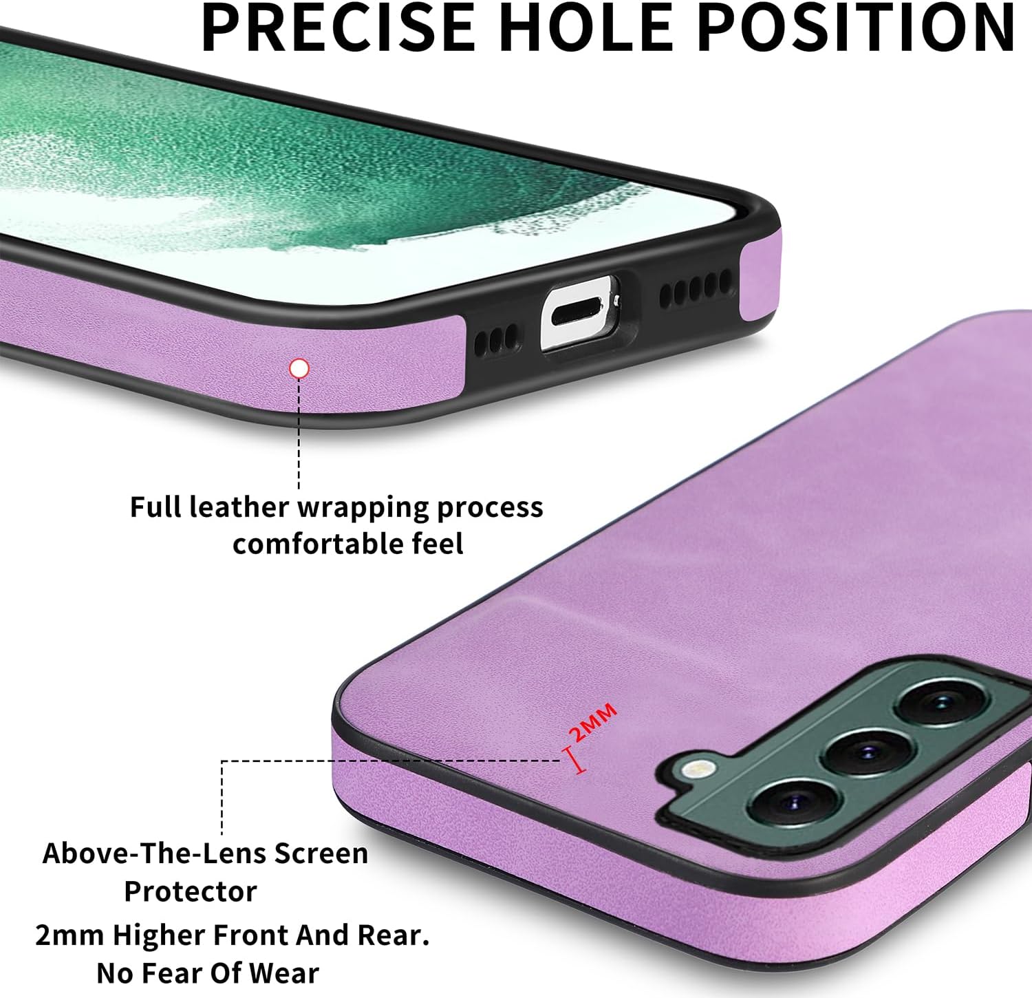 Asuwish Funda de teléfono para Samsung Galaxy S22 5G con protector de pantalla de vidrio templado y funda delgada de cuero suave y resistente,