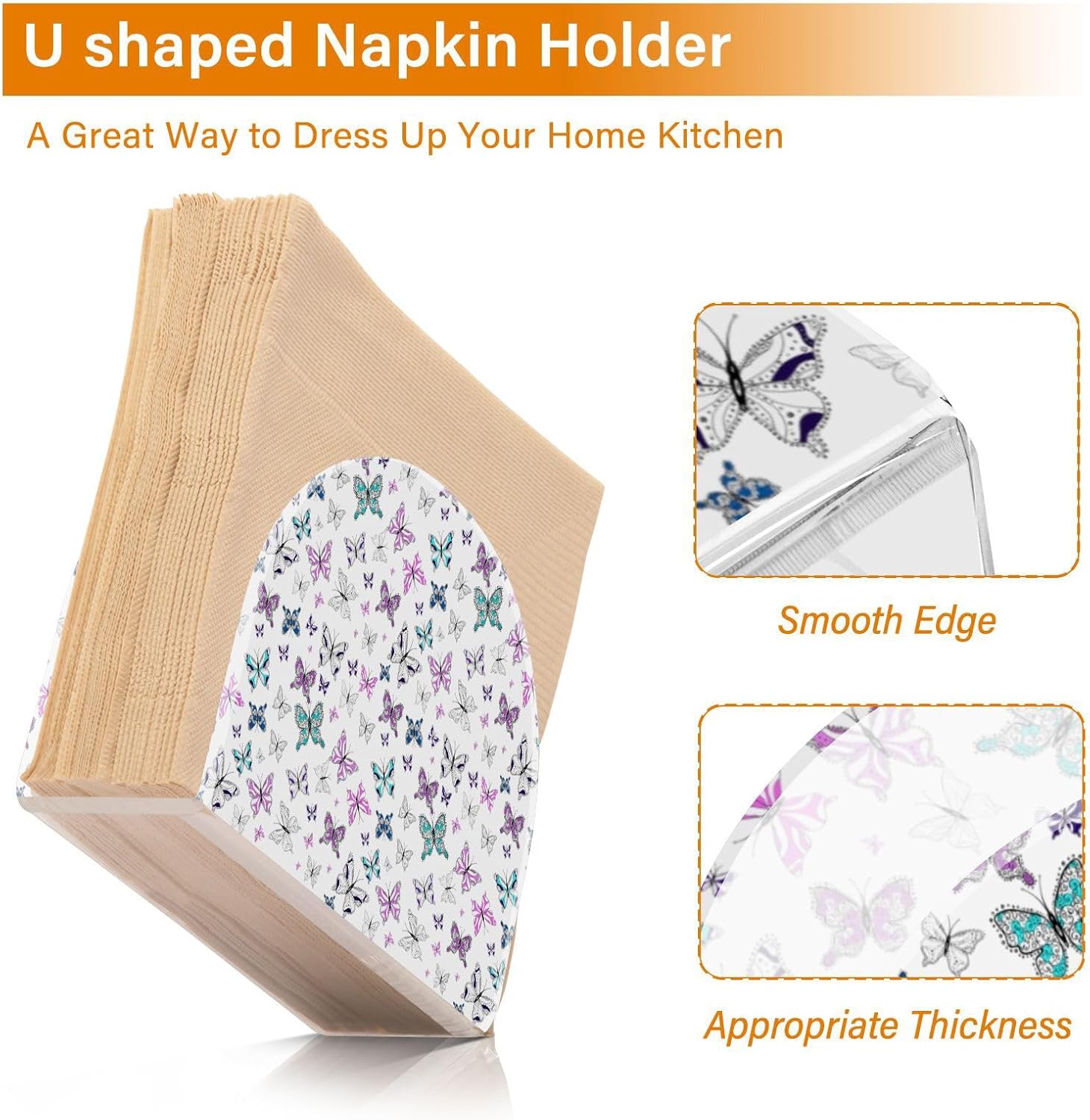Napkin Holder Butterfly Napkin Holders for Tables, Clear Acrylic Napkin Holders Cocktail Napkin Holder for Kitchen Restaurant Bar Home Decor 2 Pack