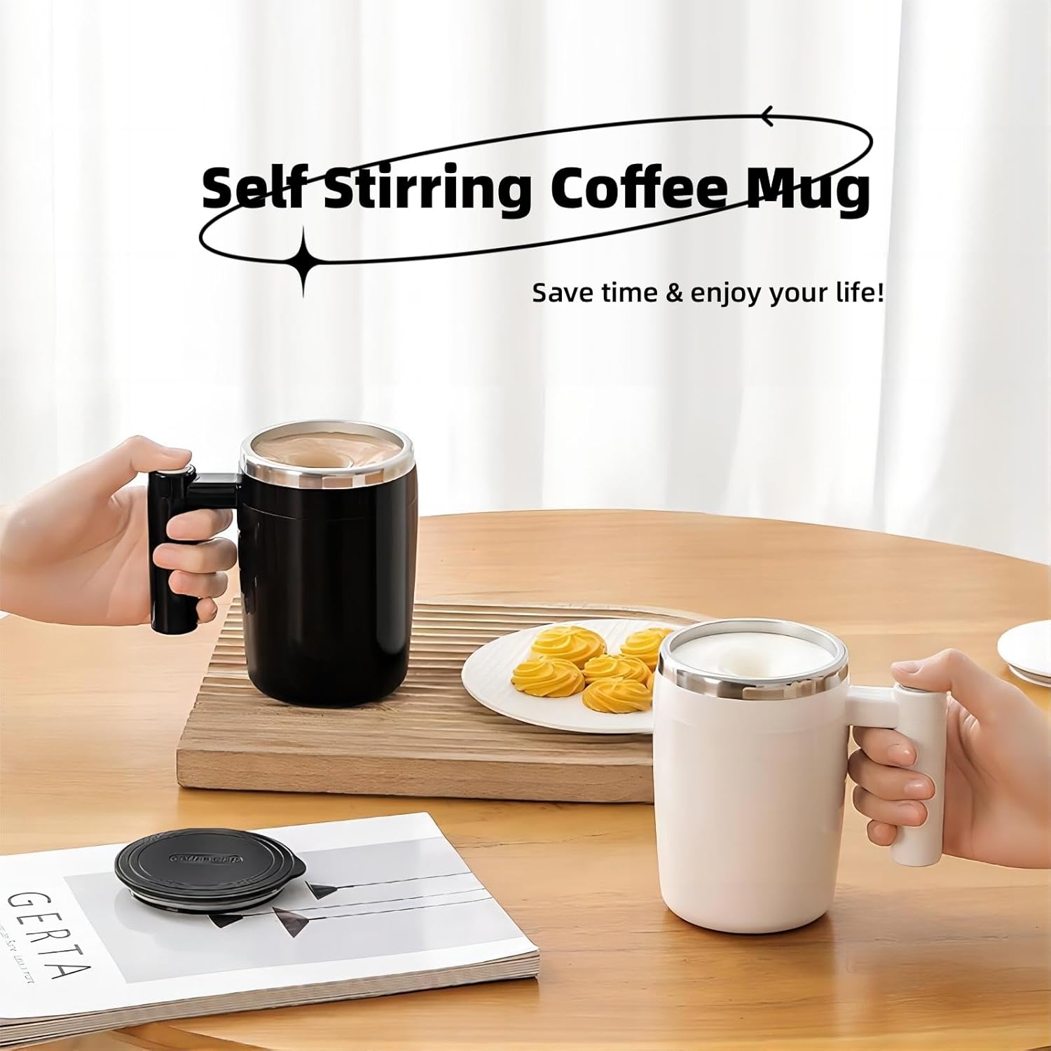KittBaby – Taza de café autoagitable, taza mezcladora magnética automática de acero inoxidable recargable para café, té, leche y cacao, taza