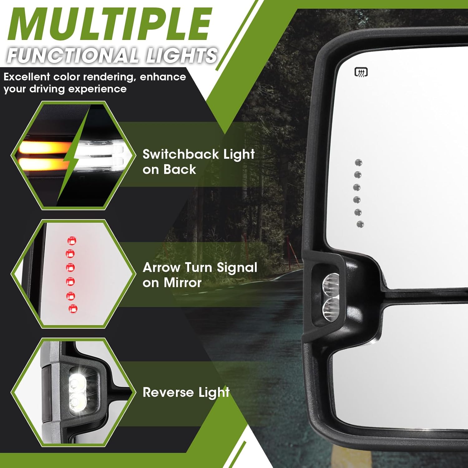 Switchback – Espejos de remolque para Chevy Silverado Suburban Avalanche Tahoe 2007-2014, espejo de remolque GMC Sierra Yukon con luz de señal