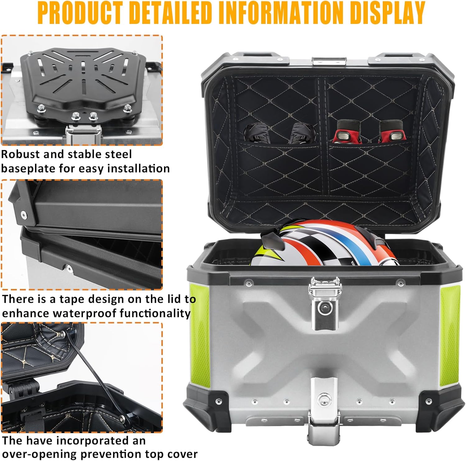 LASIEYO 2023 28L45L55L65L – Maleta superior de motocicleta, caja de aluminio universal con cerradura de seguridad para almacenar casco de equipaje