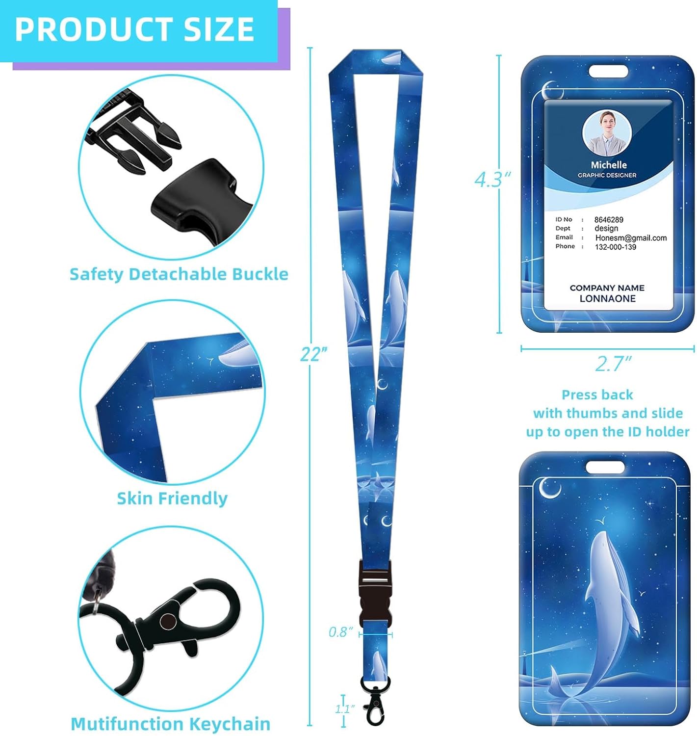 Soporte para tarjetas de identificación con cordón, carrete retráctil con clip giratorio para cinturón y cordones desmontables, carretes protectores