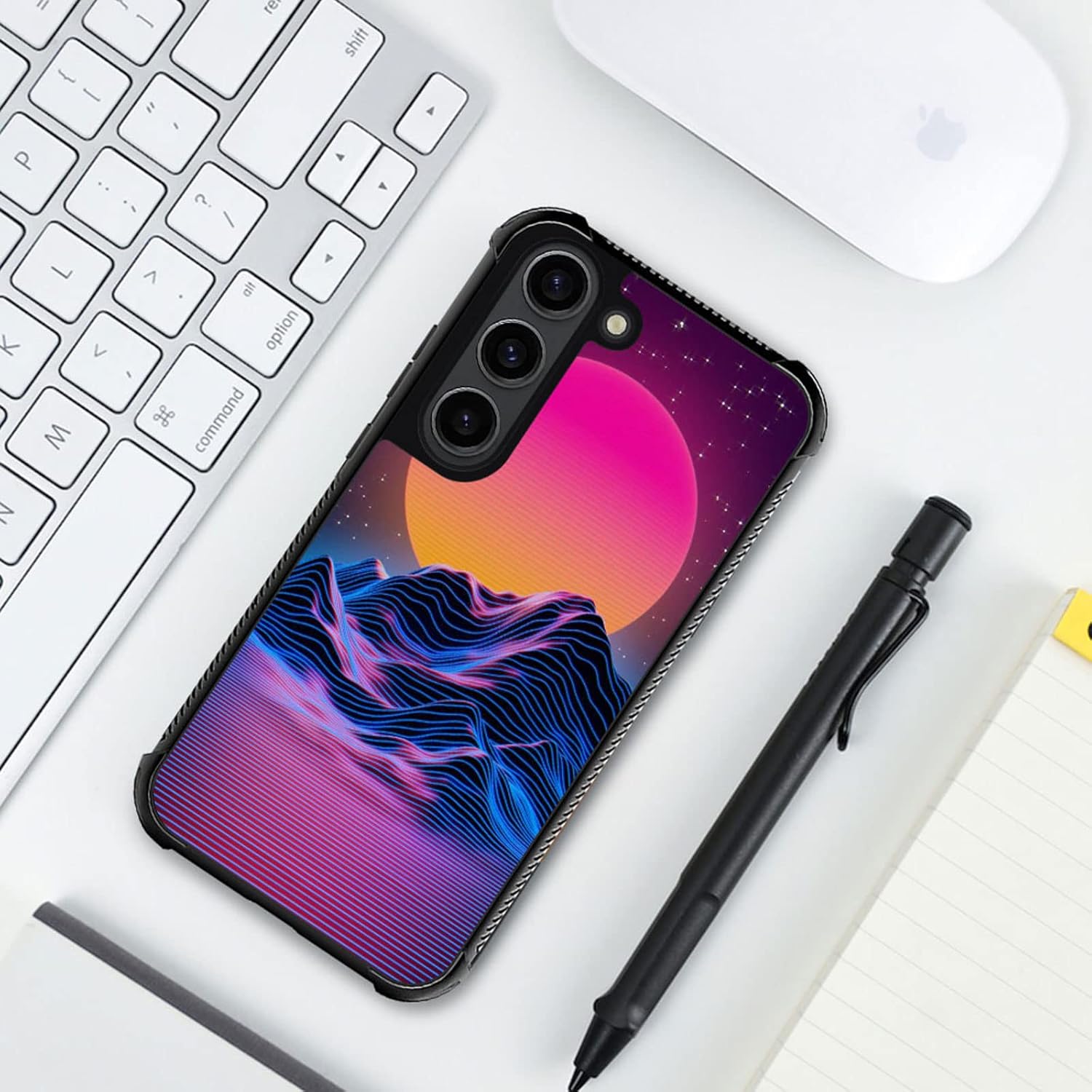 CARLOCA Synthwave – Funda compatible con Samsung Galaxy S23, diseño gráfico de identidad retro, a prueba de golpes, antiarañazos, acrílico duro para