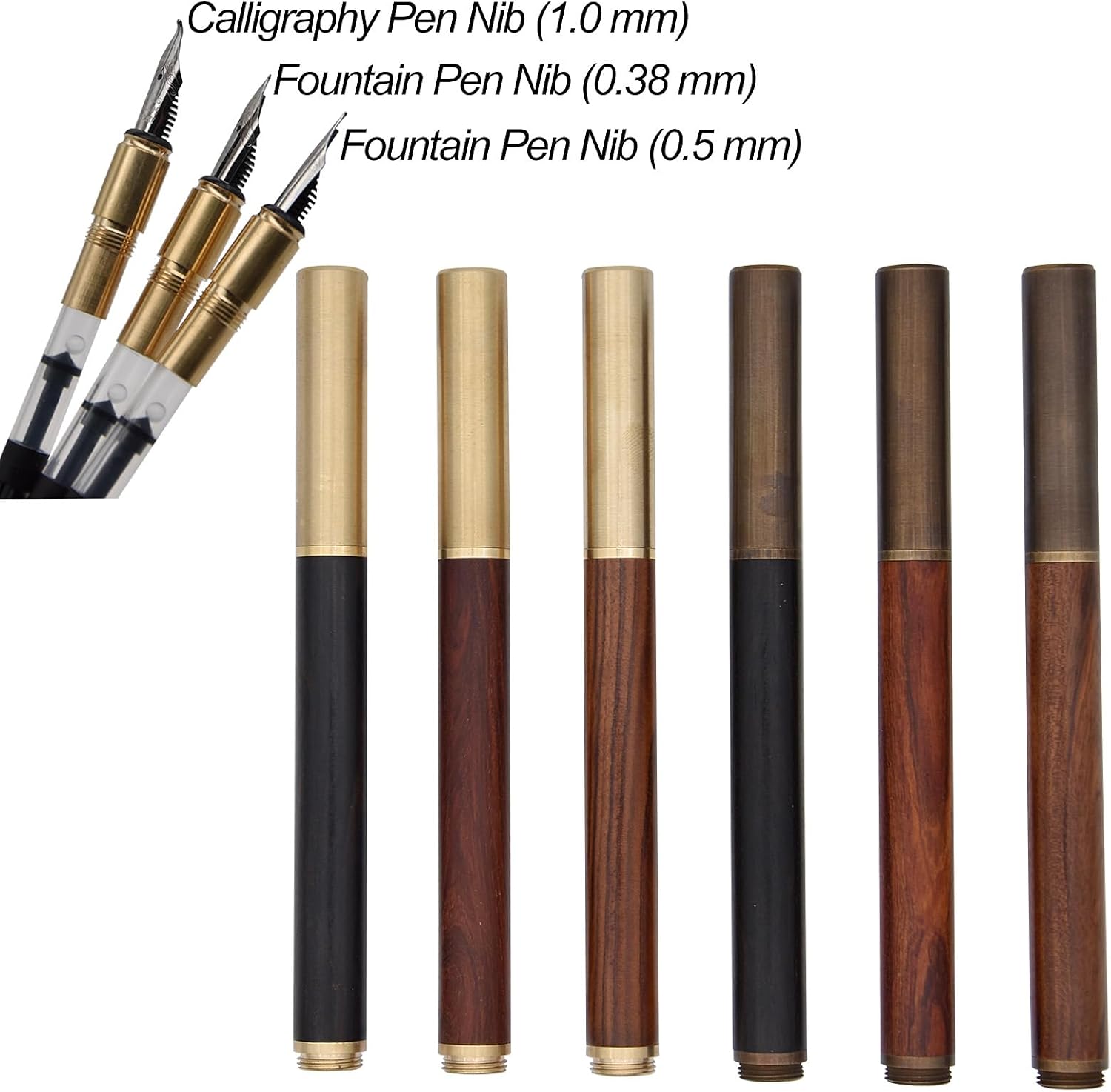 Pluma estilográfica de madera hecha a mano de latón con párrafo corto (4.528 in) de bolsillo, bolígrafo de viaje de negocios, pluma de caligrafía