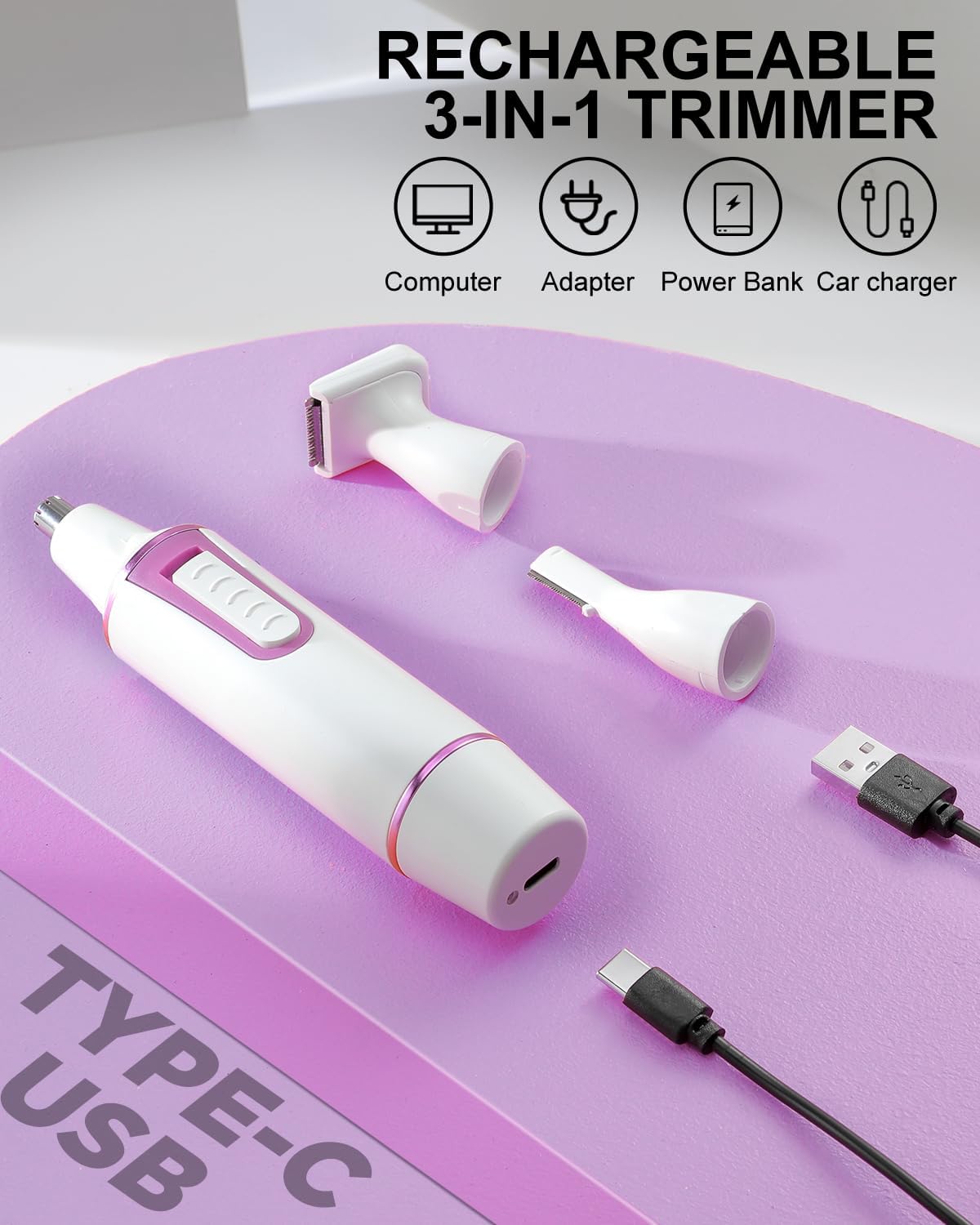 AREYZIN Recortadora de pelo de nariz para mujer, recargable, para cejas y vello facial para hombres, recortadora de nariz profesional sin dolor con