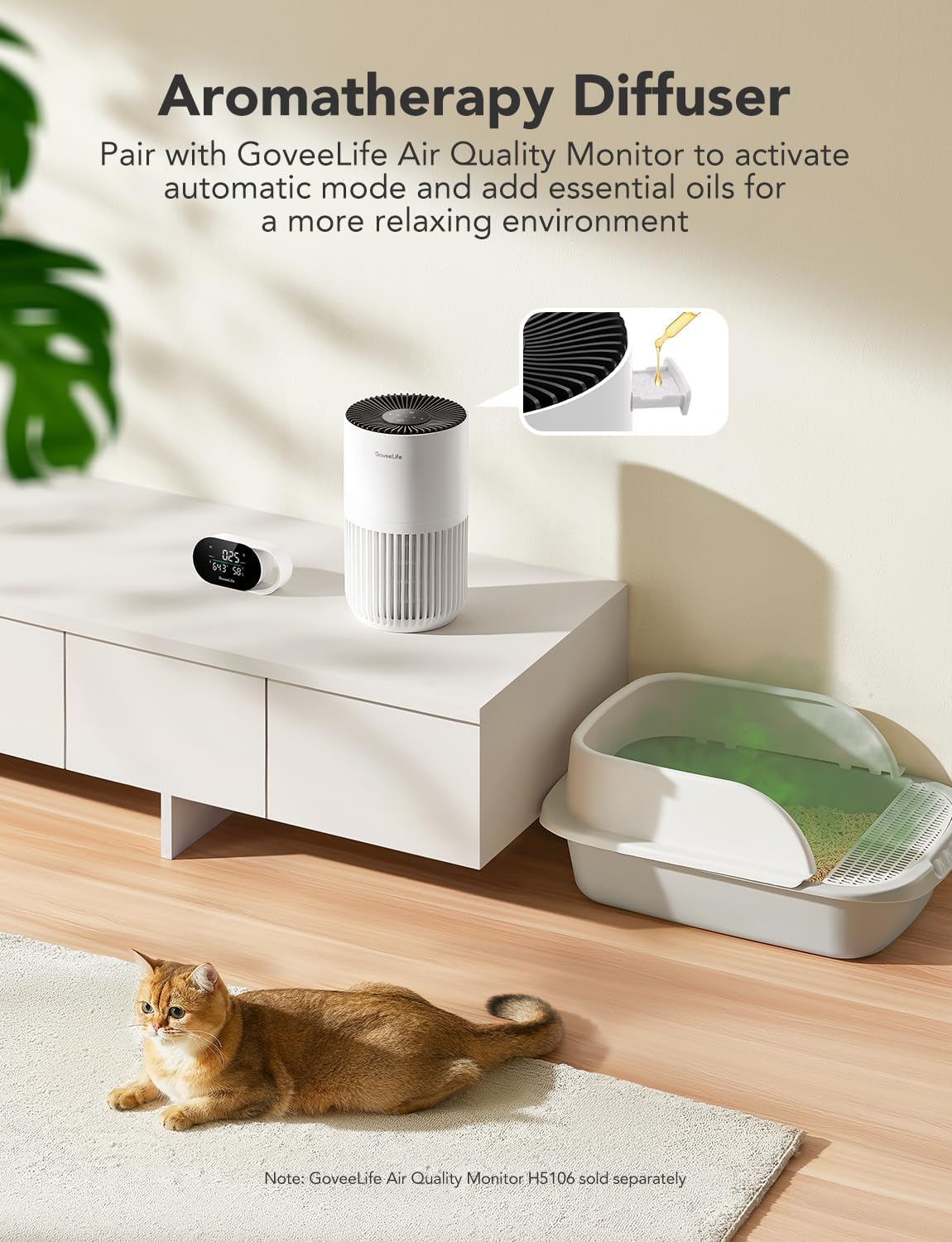 GoveeLife Mini purificador de aire para dormitorio, filtro inteligente HEPA purificador de aire con aplicación Alexa Control para pelo de mascotas,