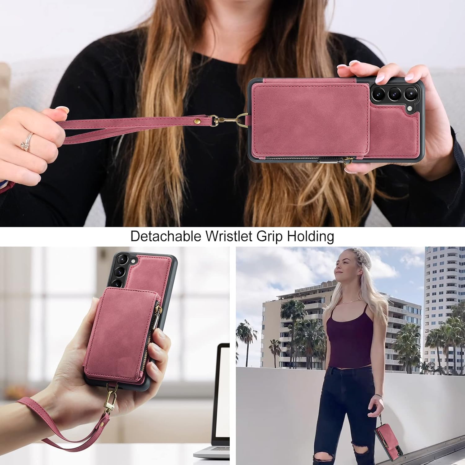 Asuwish Funda de teléfono para Samsung Galaxy S23 5G Funda tipo cartera con protector de pantalla de vidrio templado y cremallera RFID Bloqueo