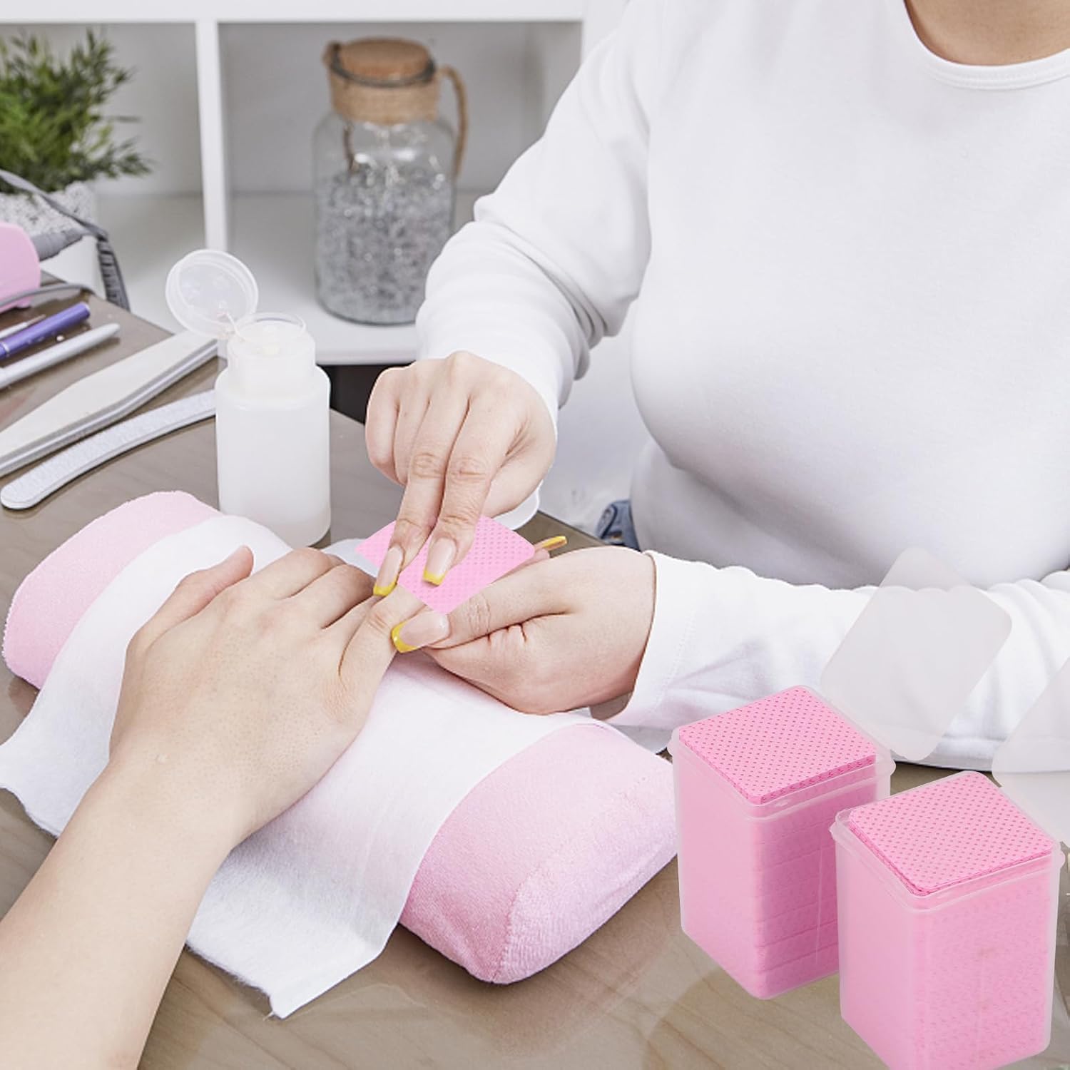 2000 toallitas de uñas sin pelusa para uñas de gel, paquete de 10 toallitas removedoras de esmalte de uñas, almohadillas de algodón, color rosa