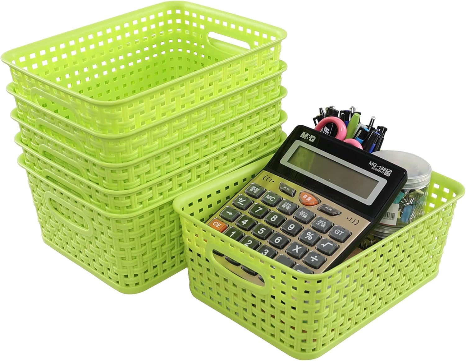 Cesta tejida de plástico para almacenamiento, 6 paquetes