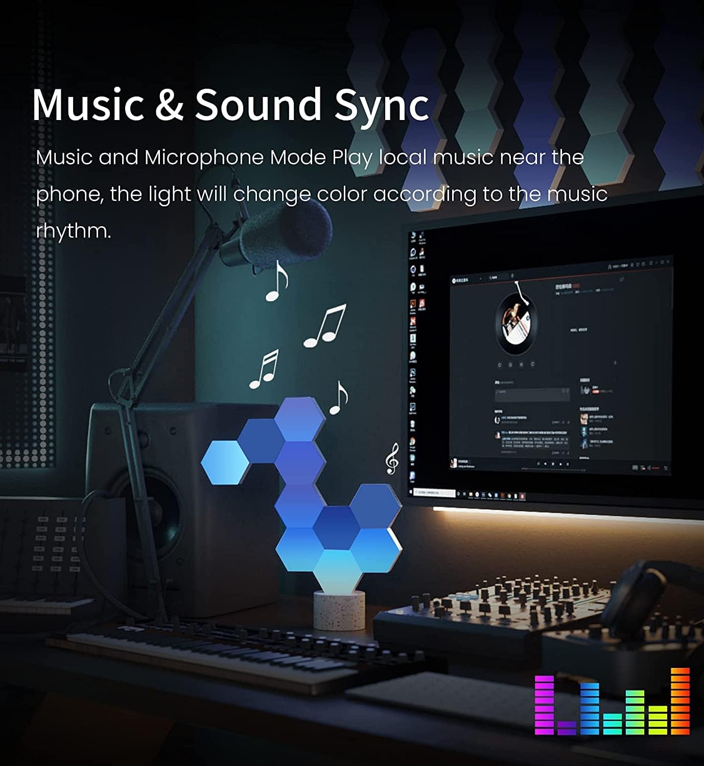 Cololight Luz RGB para configuración de PC para juegos, luces de juegos de alimentación USB, luces de pared hexagonales de sincronización de música