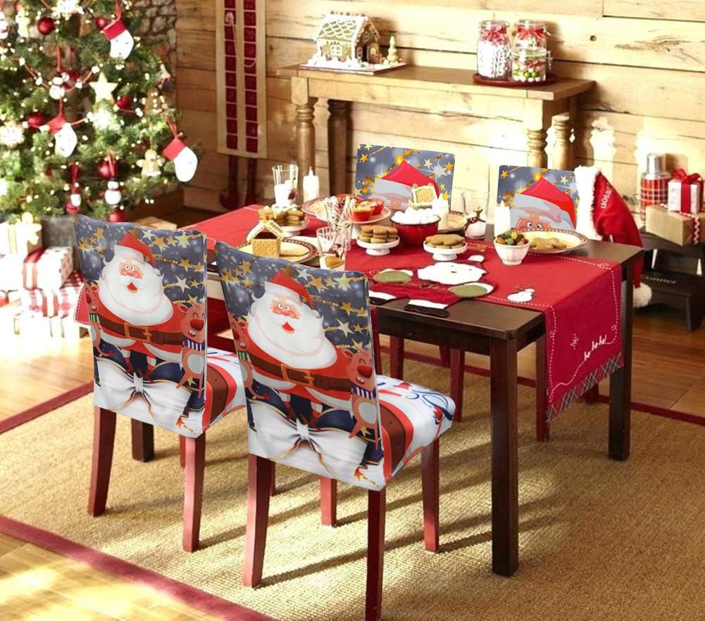 Funda protectora elástica para silla de comedor, de licra, extraíble y lavable, funda protectora para silla con estampado de Navidad para sillas de