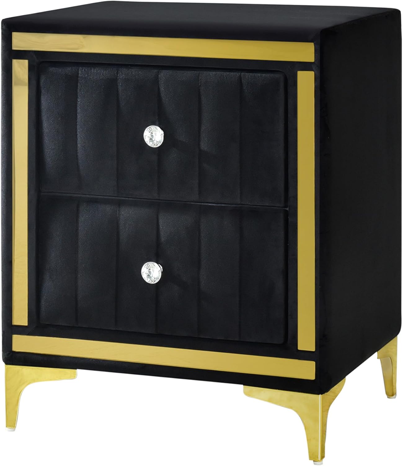 Better Home Products Mesita de noche Monique Velvet con patas doradas en negro