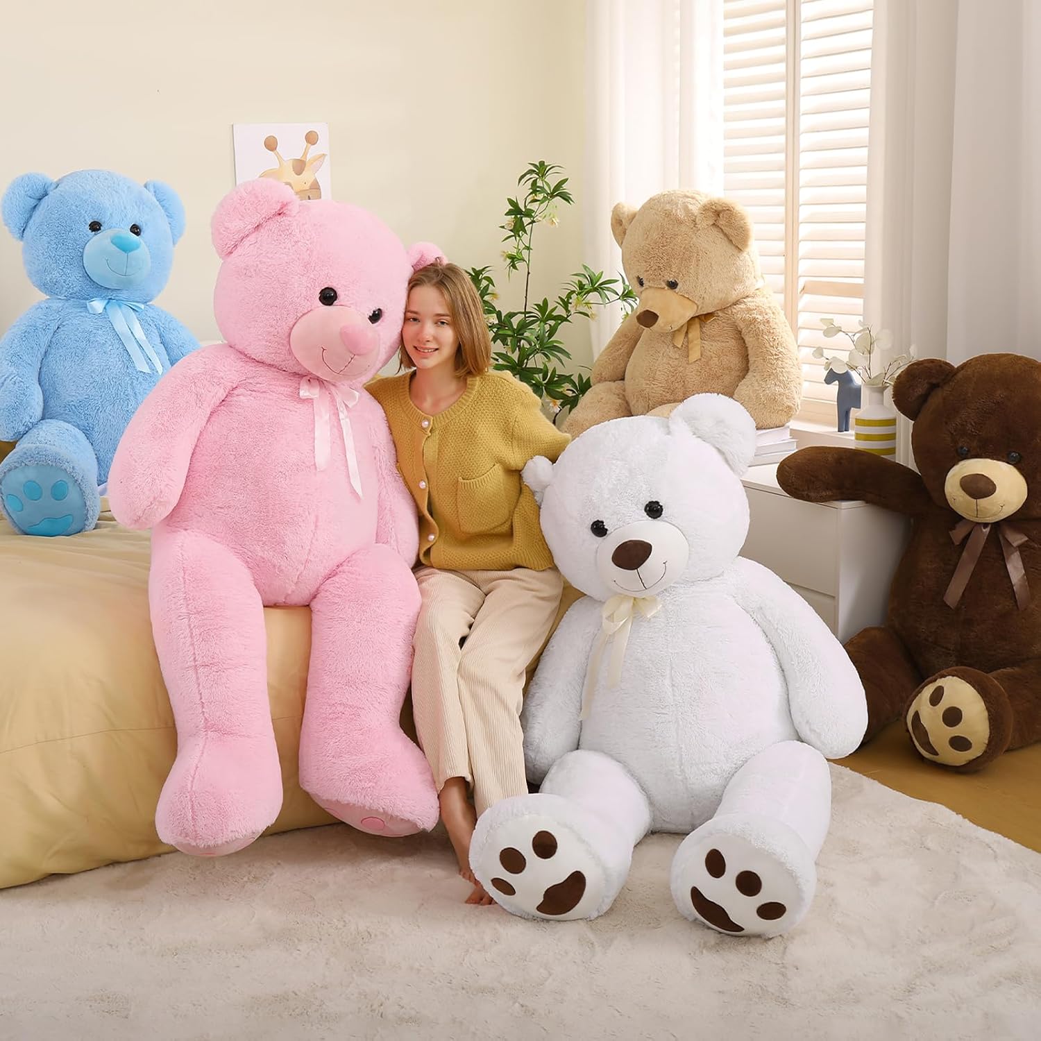 Tezituor Oso de peluche gigante de 5 pies, suave y abrazable para el día de San Valentín, para novia y novio, regalo clásico de oso de peluche azul