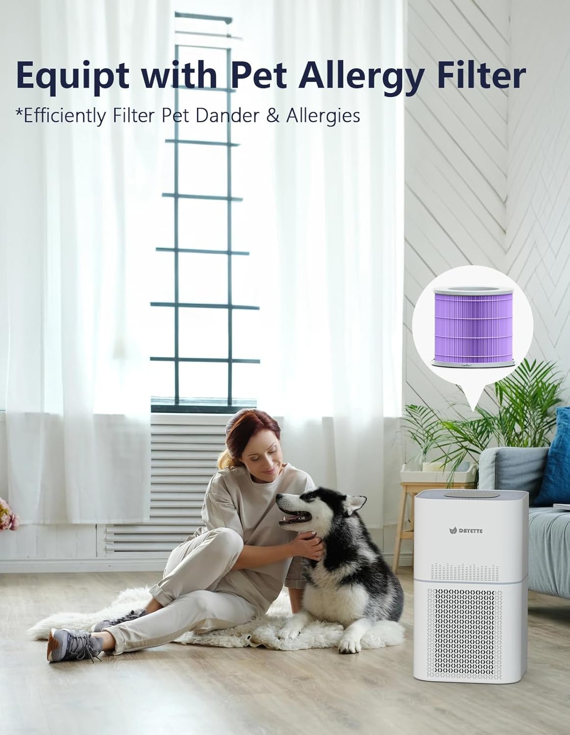 Purificadores de aire para mascotas, habitación grande de hasta 1290 pies cuadrados con monitor de calidad del aire, modo automático y modo de