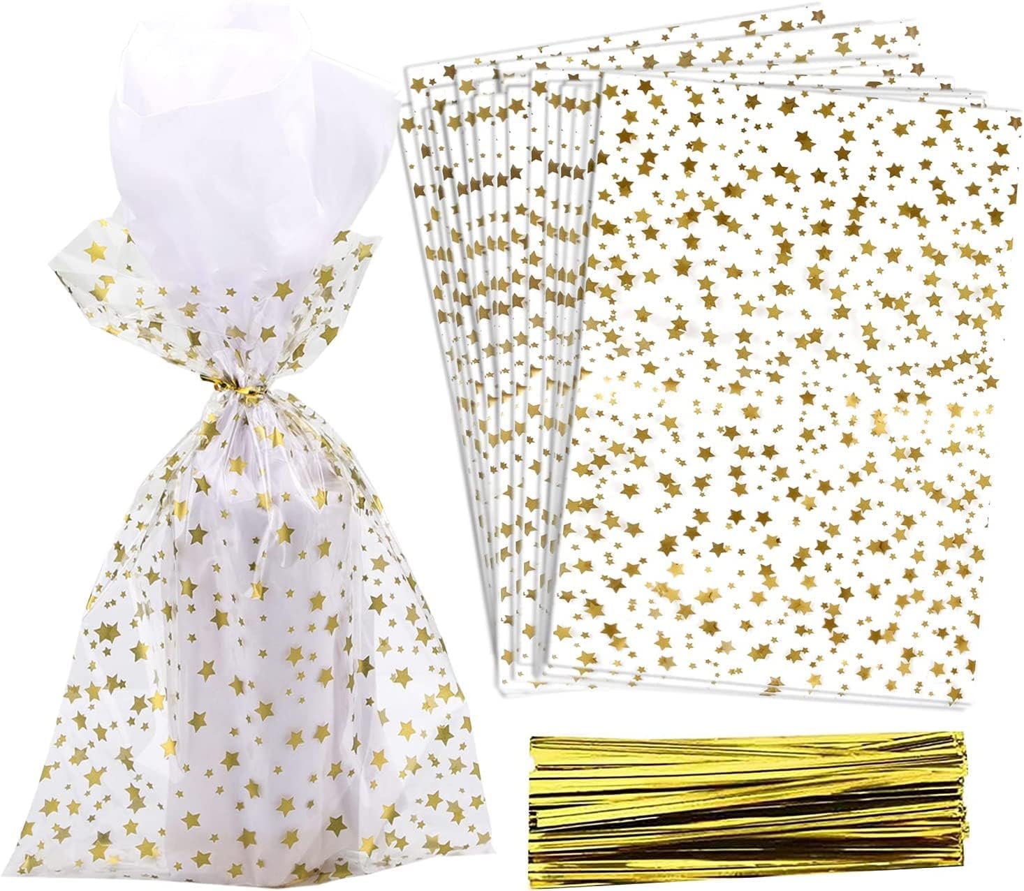 COQOFA 200 bolsas de regalo con estampado de estrellas de 4 x 9 pulgadas, bolsas de celofán para regalo, bolsas de regalo de fiesta, bolsas