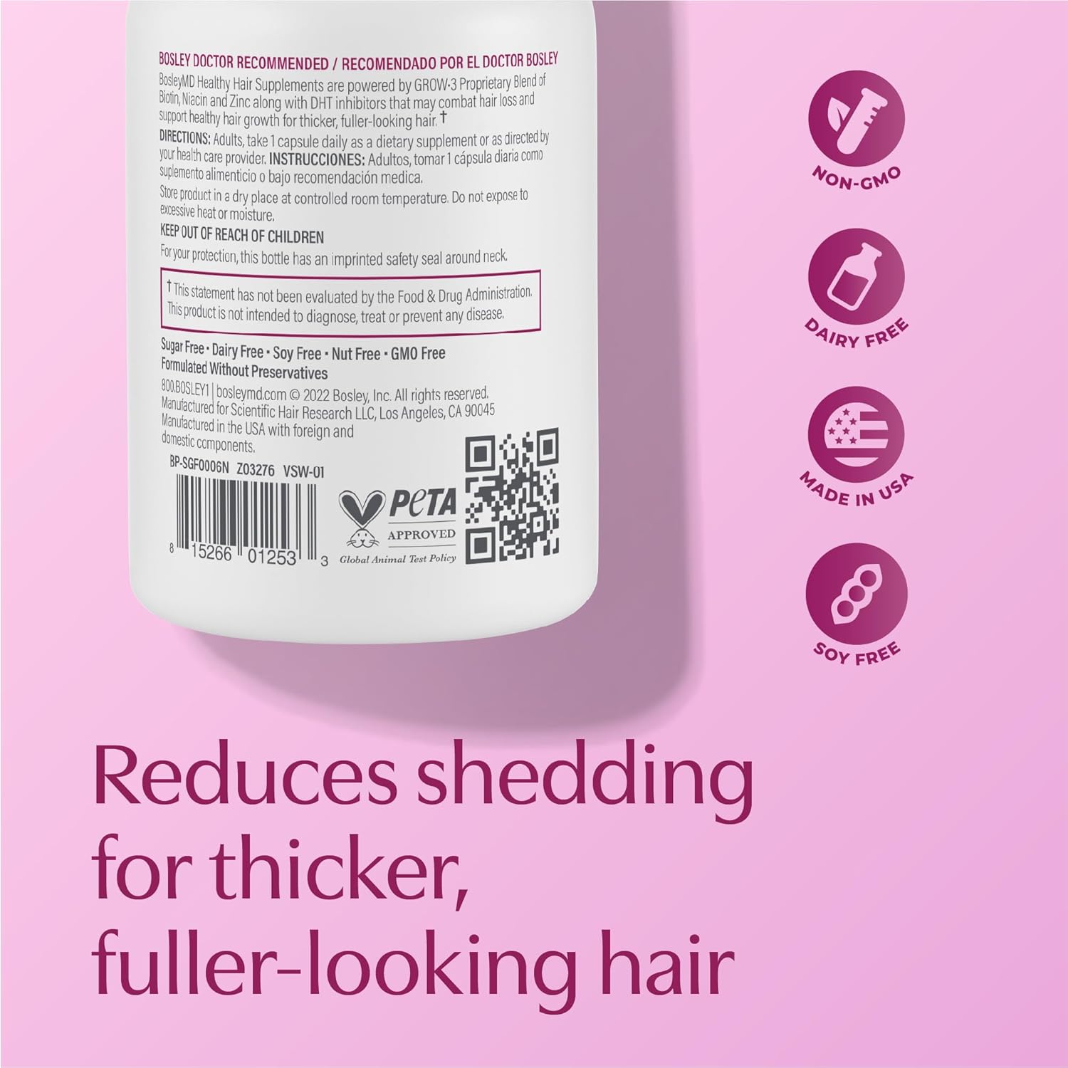 BosleyMD Suplementos saludables para el crecimiento del cabello con bloqueadores DHT para mujeres y hombres para un cabello más grueso, más lleno y