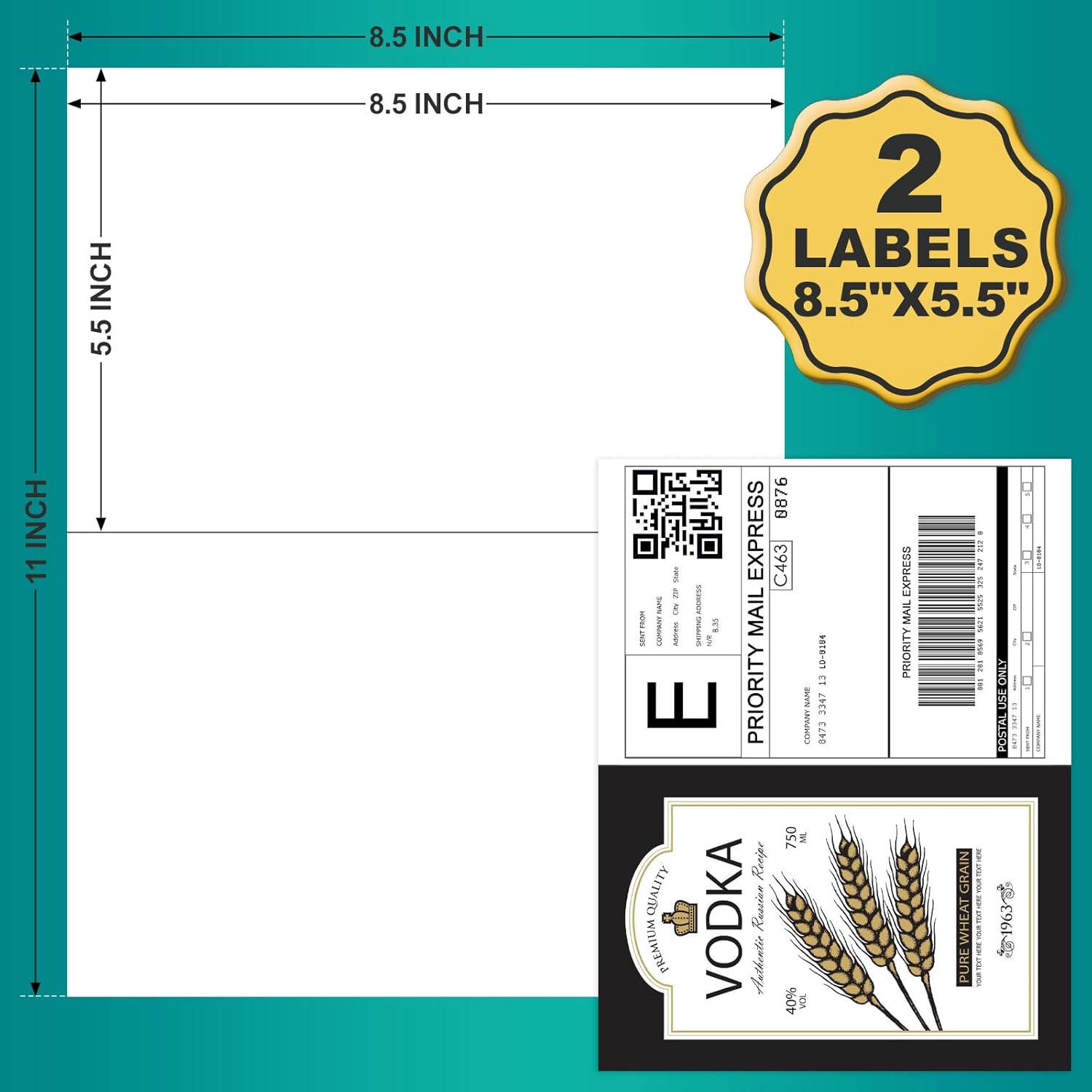Etiquetas adhesivas de 8.5 x 5.5 pulgadas para impresoras de inyección de tinta y láser, 25 hojas (2 etiquetas por) 50 etiquetas en blanco mate,