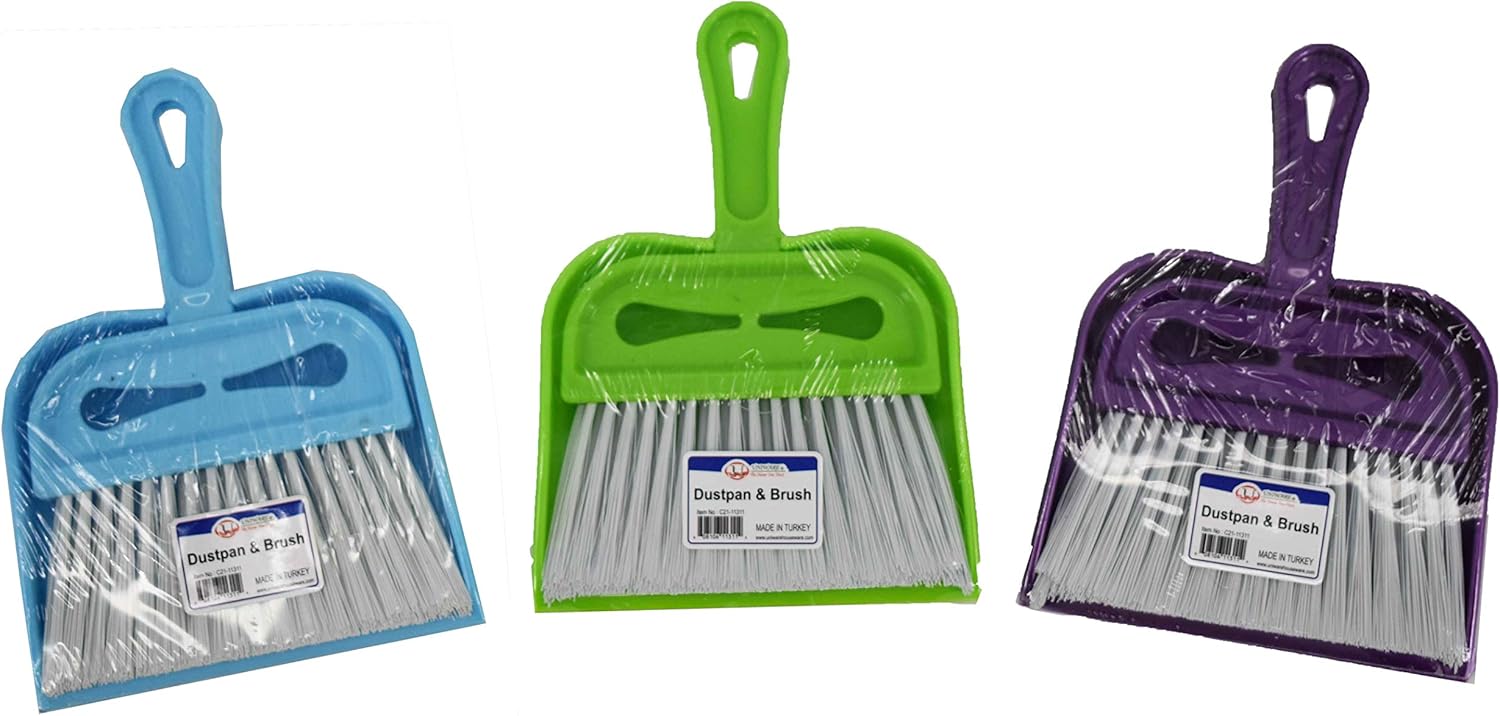 Uniware Juego de cepillo de mano y recogedor con cerdas extralargas, 3 colores (verde)