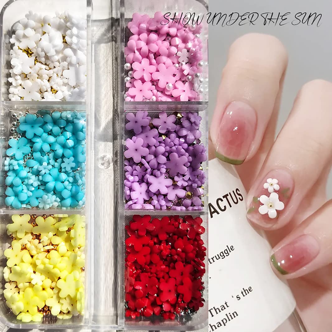 XEAOHESY 2 cajas de flores 3D para uñas, dijes de uñas de flores con cuentas de caviar de metal, perlas, flores de resina, diseño de uñas,
