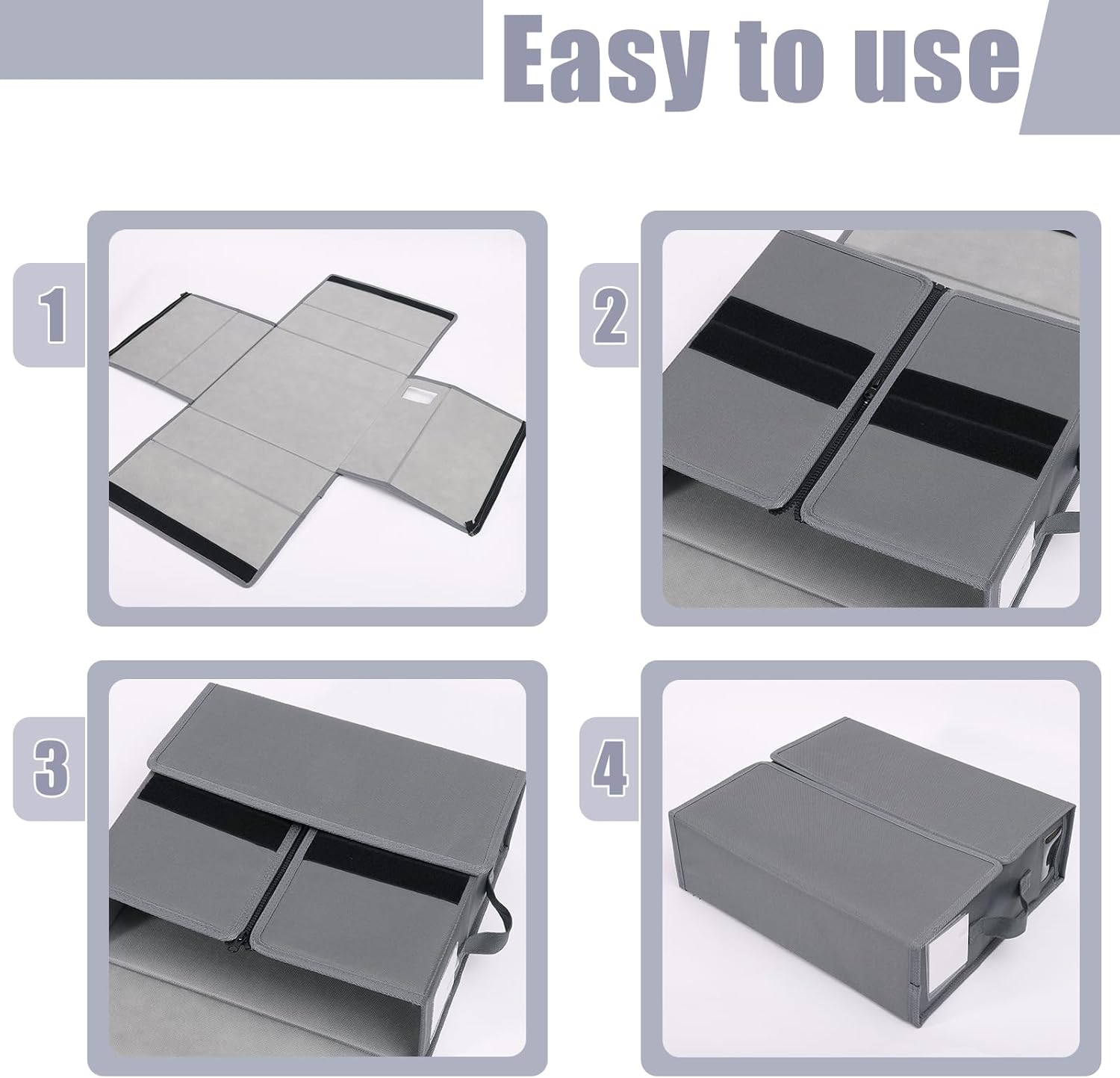 Organizador y almacenamiento de sábanas de cama de 6 piezas, organizador plegable con manija de ventana etiquetada, cremallera, cubo gris, caja de