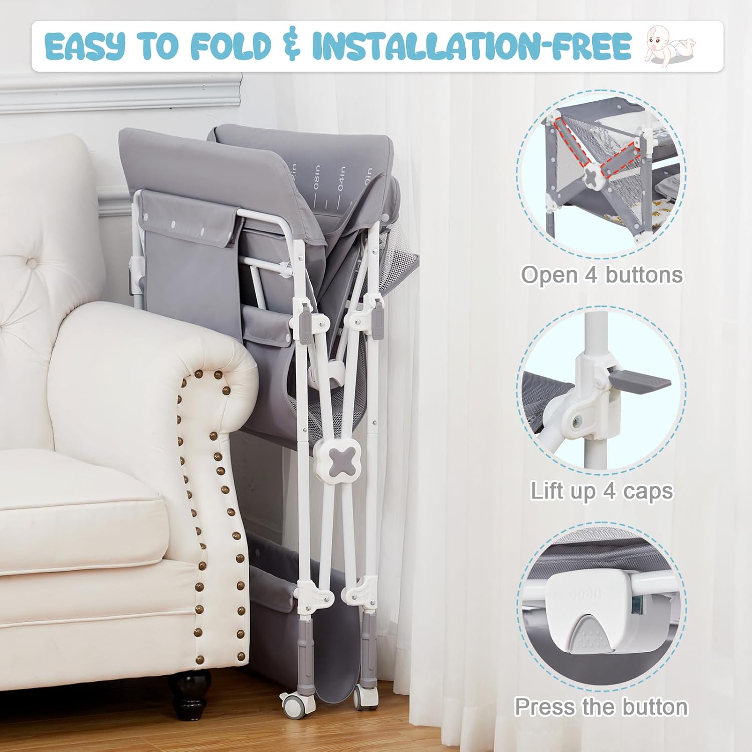 Cambiador portátil para bebé, mesa de cambio de pañales plegable con ruedas, altura ajustable, cubo de limpieza, cambiador para bebé, organizador de