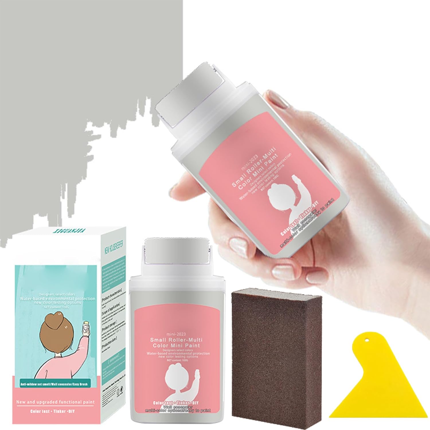 Cepillo de parcheo de pared con rodillo pequeño, kit de reparación de pared de spackle todo en uno, kit de reparación de pared en rollo, cepillo