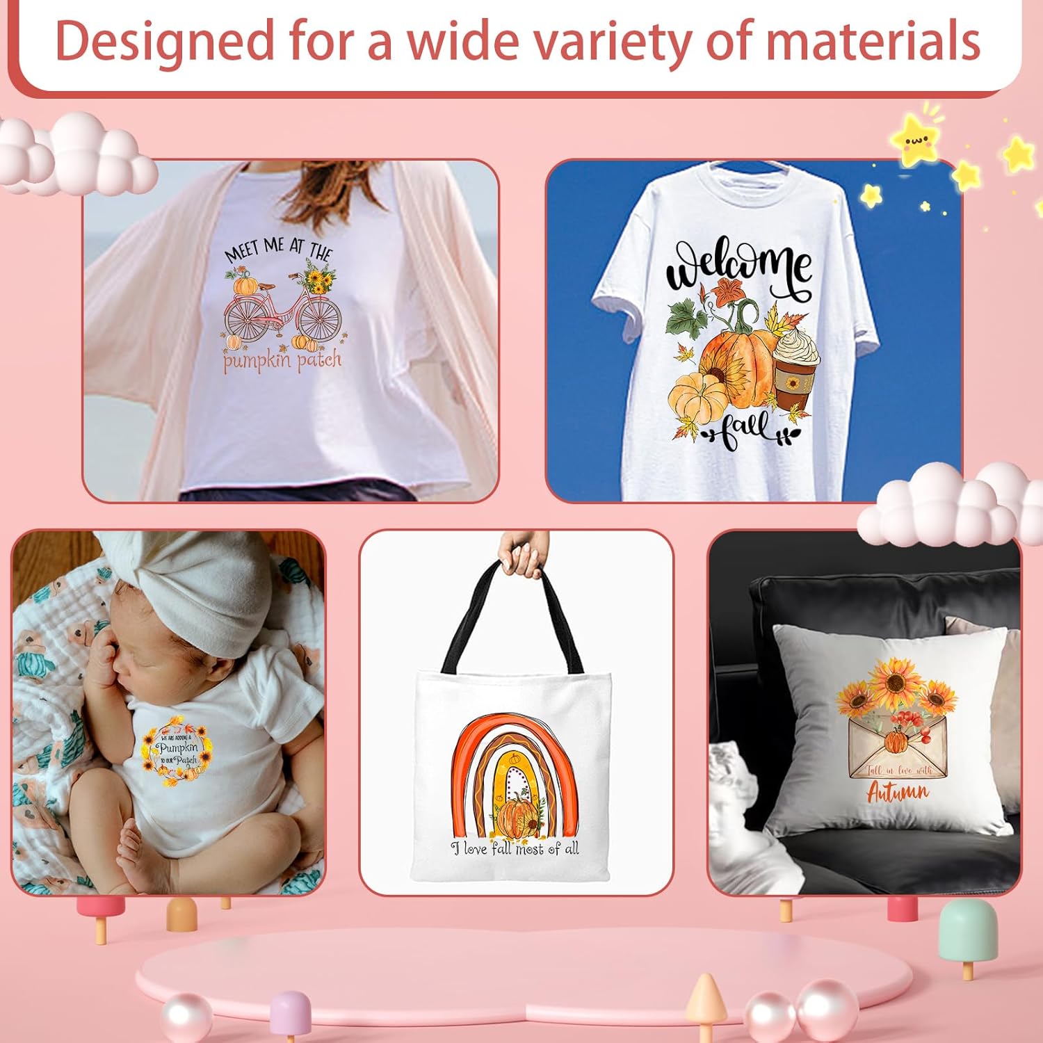 Gcarebb 9 calcomanías para planchar con temática de otoño, parches de vinilo HTV para transferencia de calor, calcomanías para planchar para ropa,