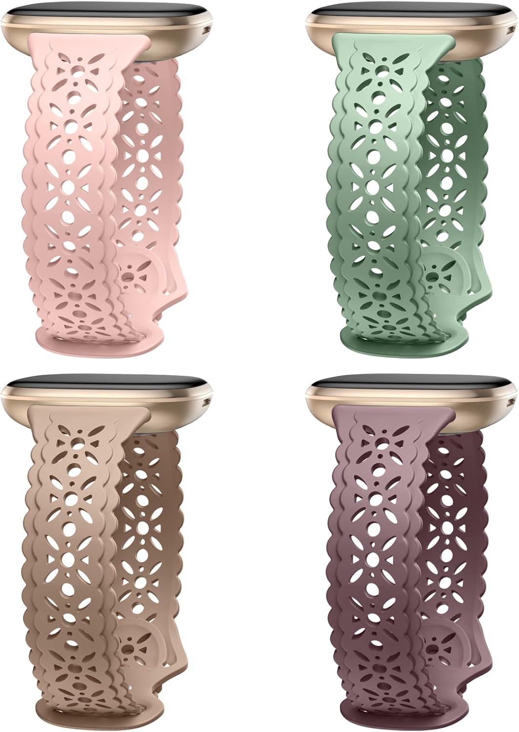 Dirrelo Paquete de 4 correas de silicona de encaje compatibles con Fitbit SenseFitbit Versa 3 bandas mujeresFitbit Versa 4 bandasSense 2 bandas,