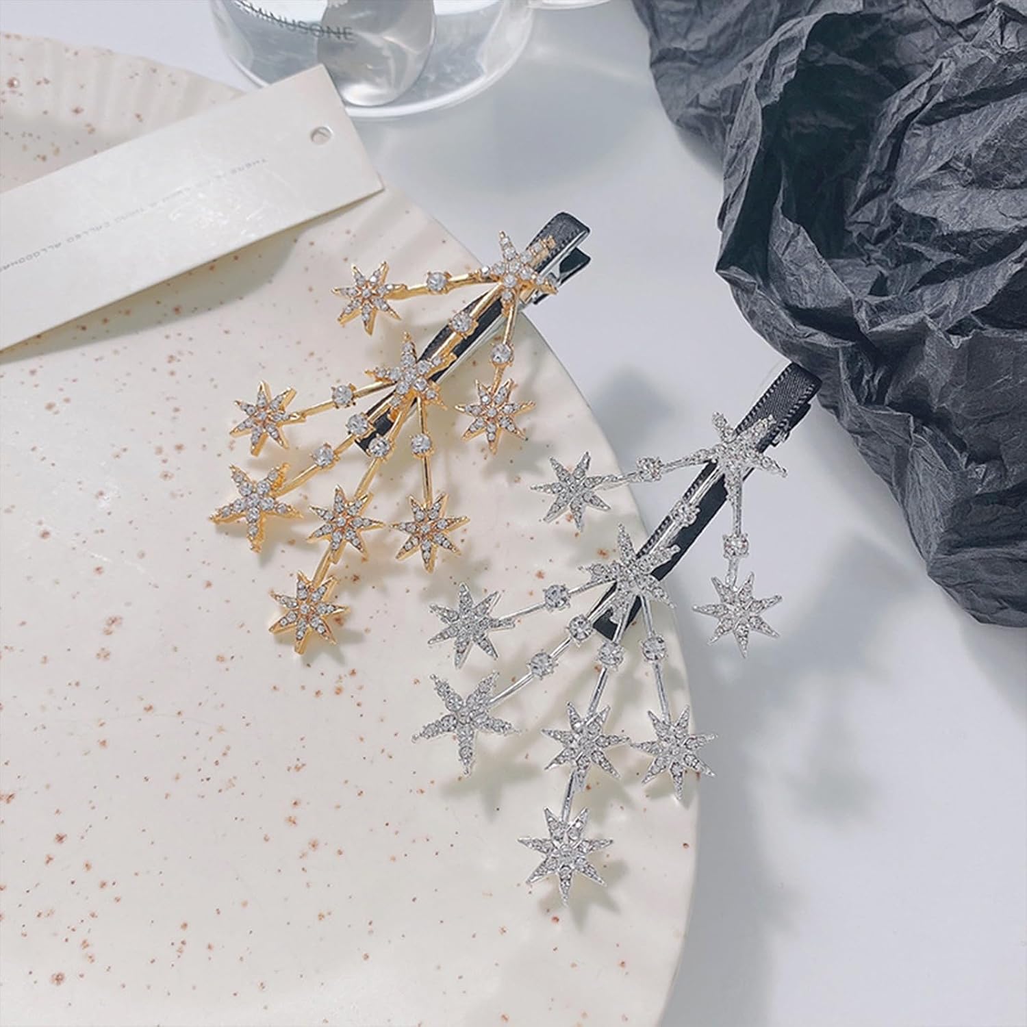 4 pinzas de metal con diamantes de imitación de estrella de cinco puntas para mujeres y niñas, tocados decorativos de cristal, accesorios brillantes