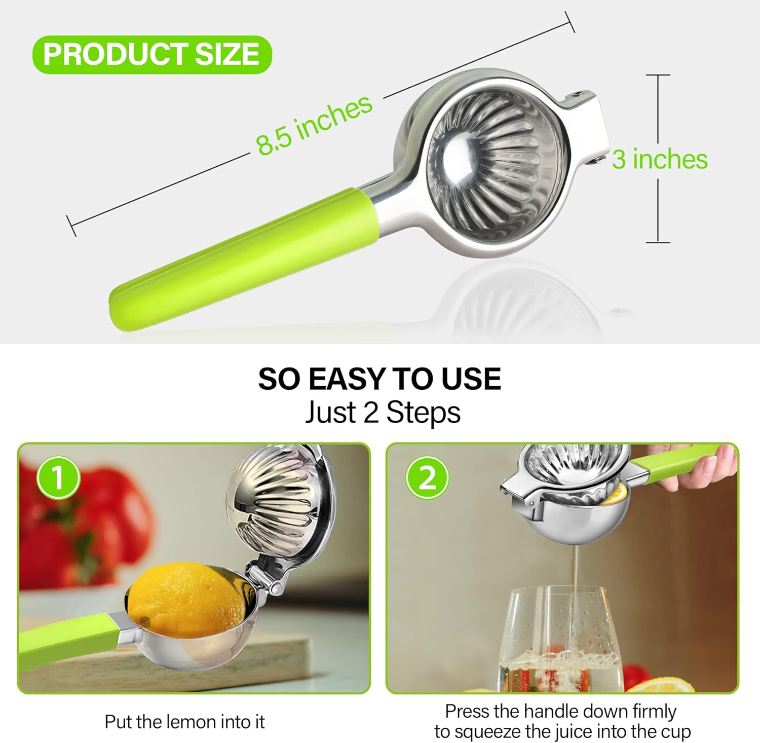 Vakoo Exprimidor manual de limón de acero inoxidable, exprimidor de cítricos a prueba de óxido y exprimidor de lima, exprimidor de frutas de presión