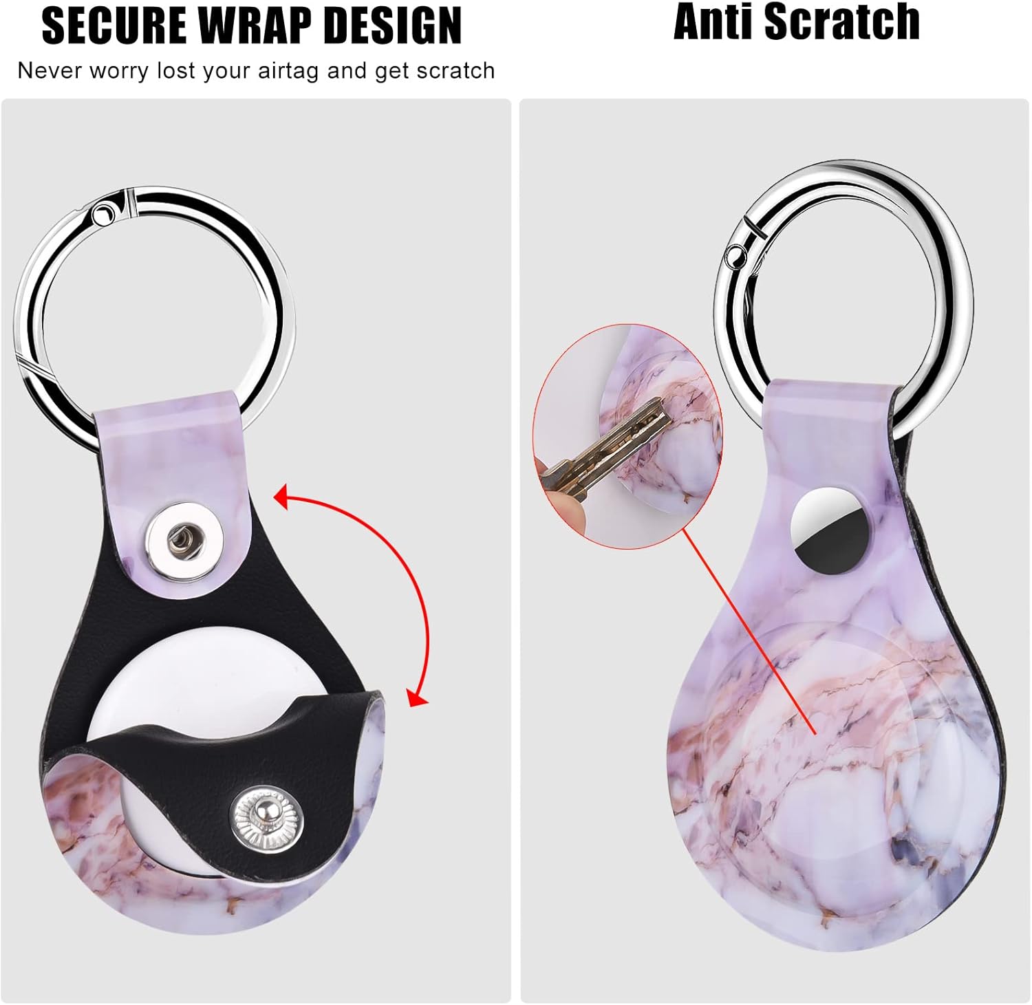 OLEBAND Estuche Airtag,Soporte de llavero Air Tag,Accesorio lindo,Mármol púrpura