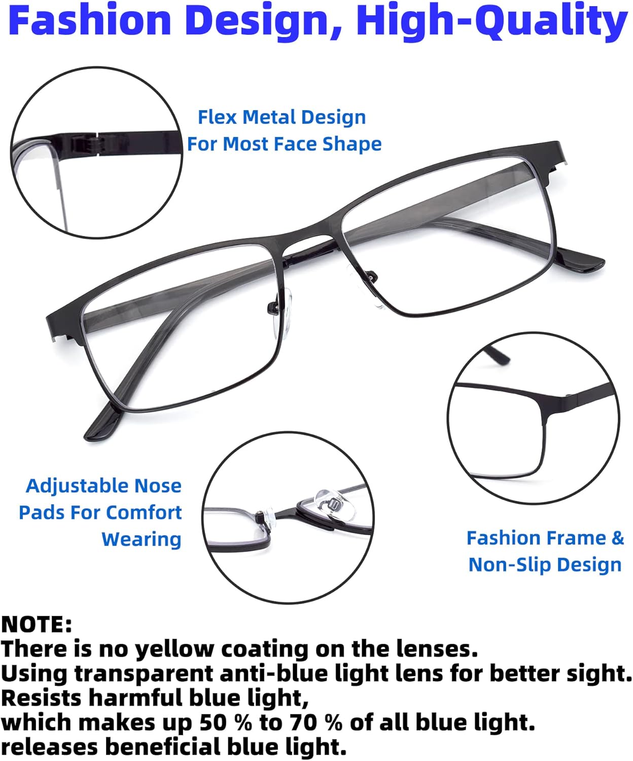 Paquete de 6 lentes de lectura con luz azul para hombres y mujeres, ligeros, con bisagra de resorte de metal, antifatiga ocular