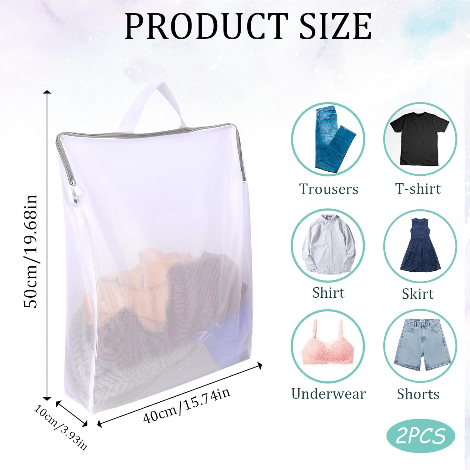 2 bolsas de malla para lavandería para lavadora, bolsas de malla fina de 16 x 20 pulgadas con asa, apertura lateral, gran apertura con cremallera,