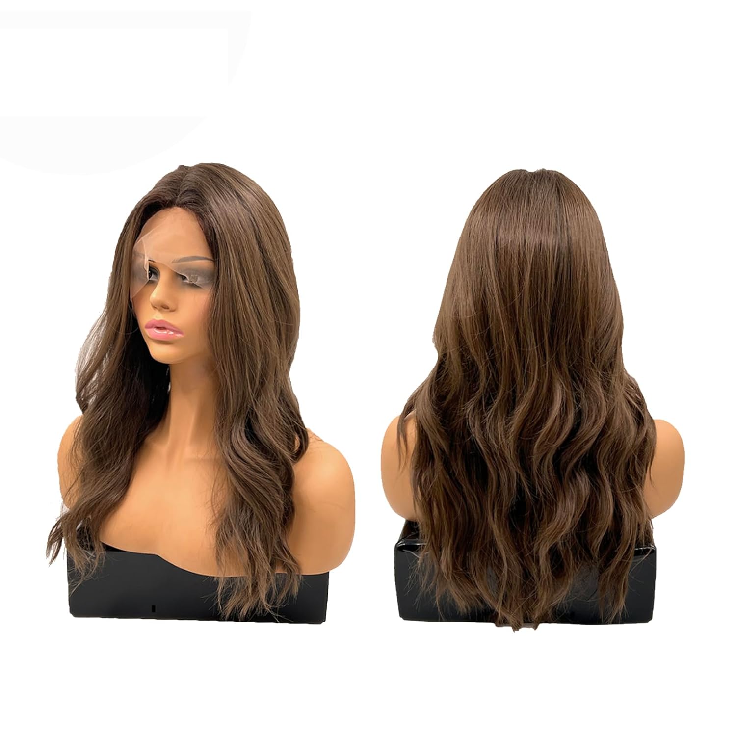 JAYDE – Peluca de encaje frontal de color marrón natural, pelucas largas y rizadas para mujer, pelucas sintéticas naturales para uso diario (pelucas