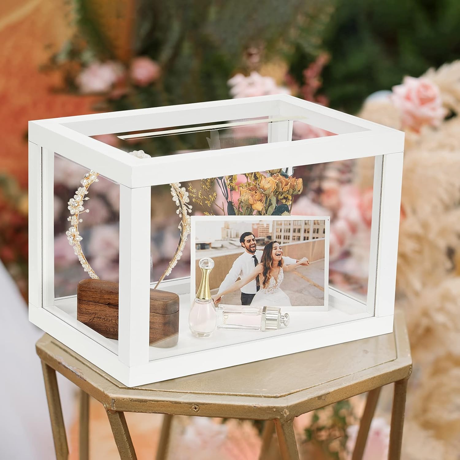 AW BRIDAL Caja de tarjetas de acrílico para recetas, caja de tarjetas de boda, caja transparente para tarjetas con tapa, caja de tarjetas para boda,
